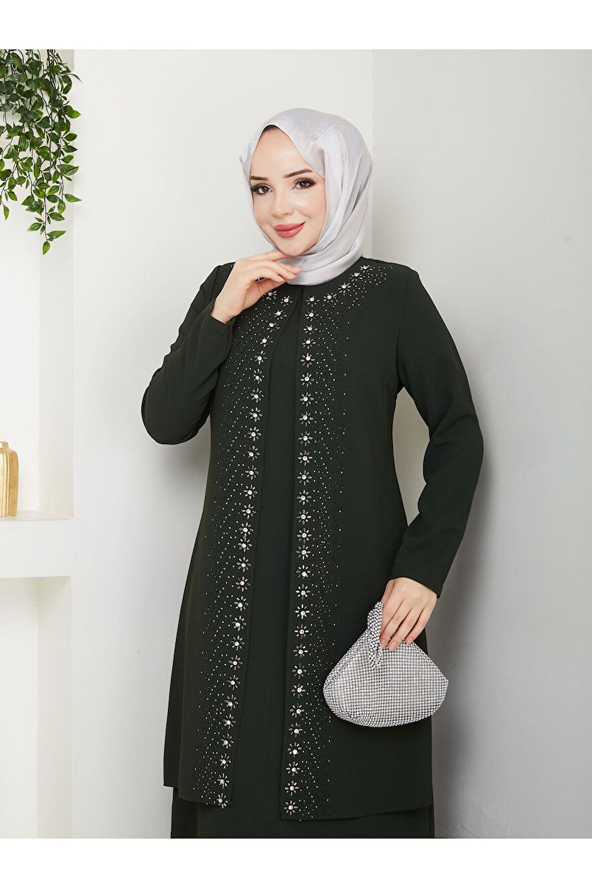 Papatya Taşlı Büyük Beden Anne Elbisesi