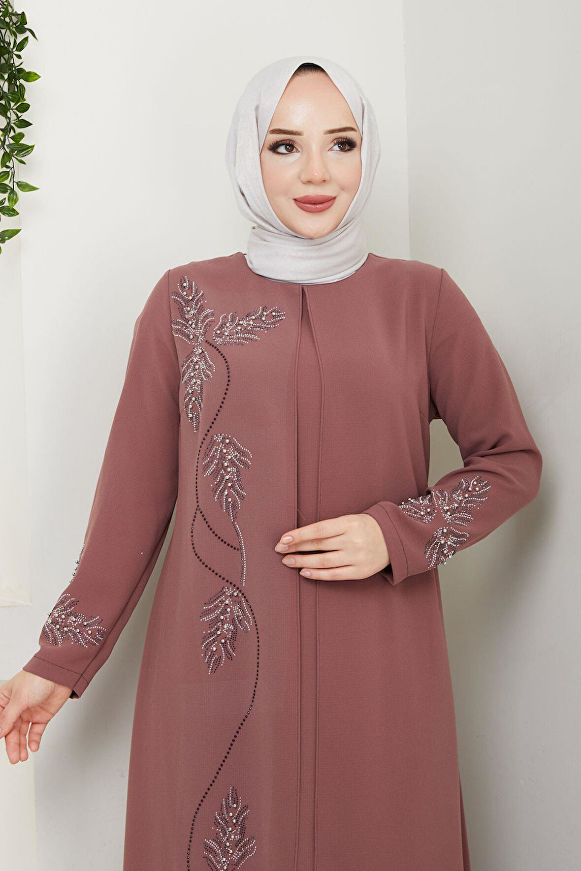 Büyük Beden Yaprak Taşlı Anne Elbisesi En7008