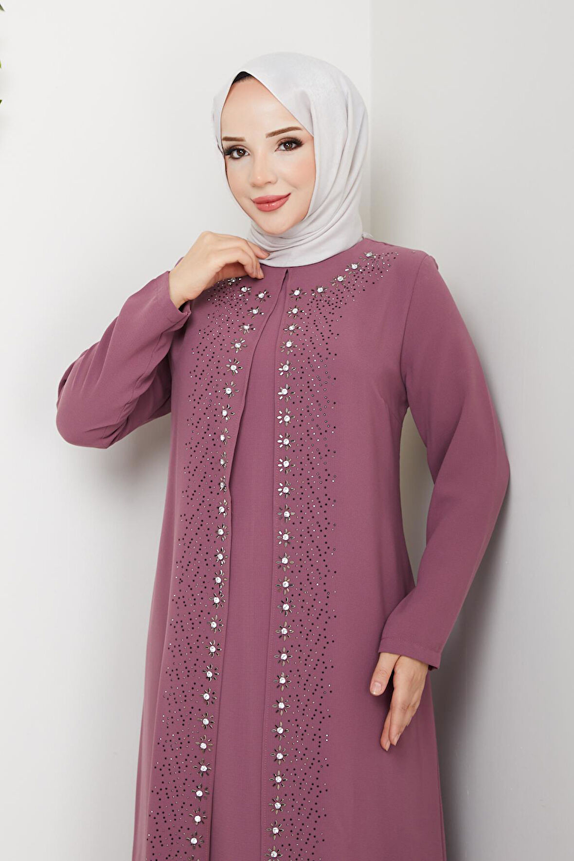 Papatya Taşlı Büyük Beden Anne Elbisesi