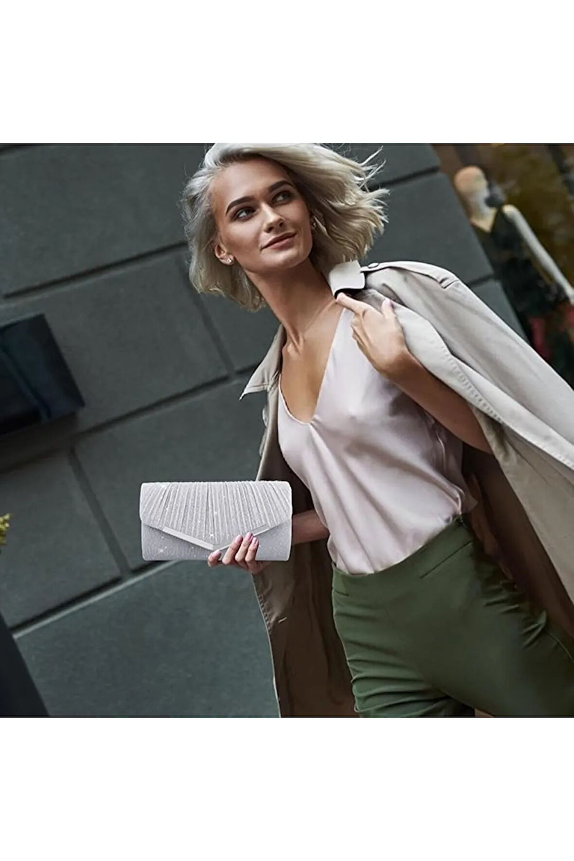 Kadınların Akşam Partisi için Çıkarılabilir Omuz Askılı Parıldayan Pürüzsüz Kavisli Crossbody Çanta