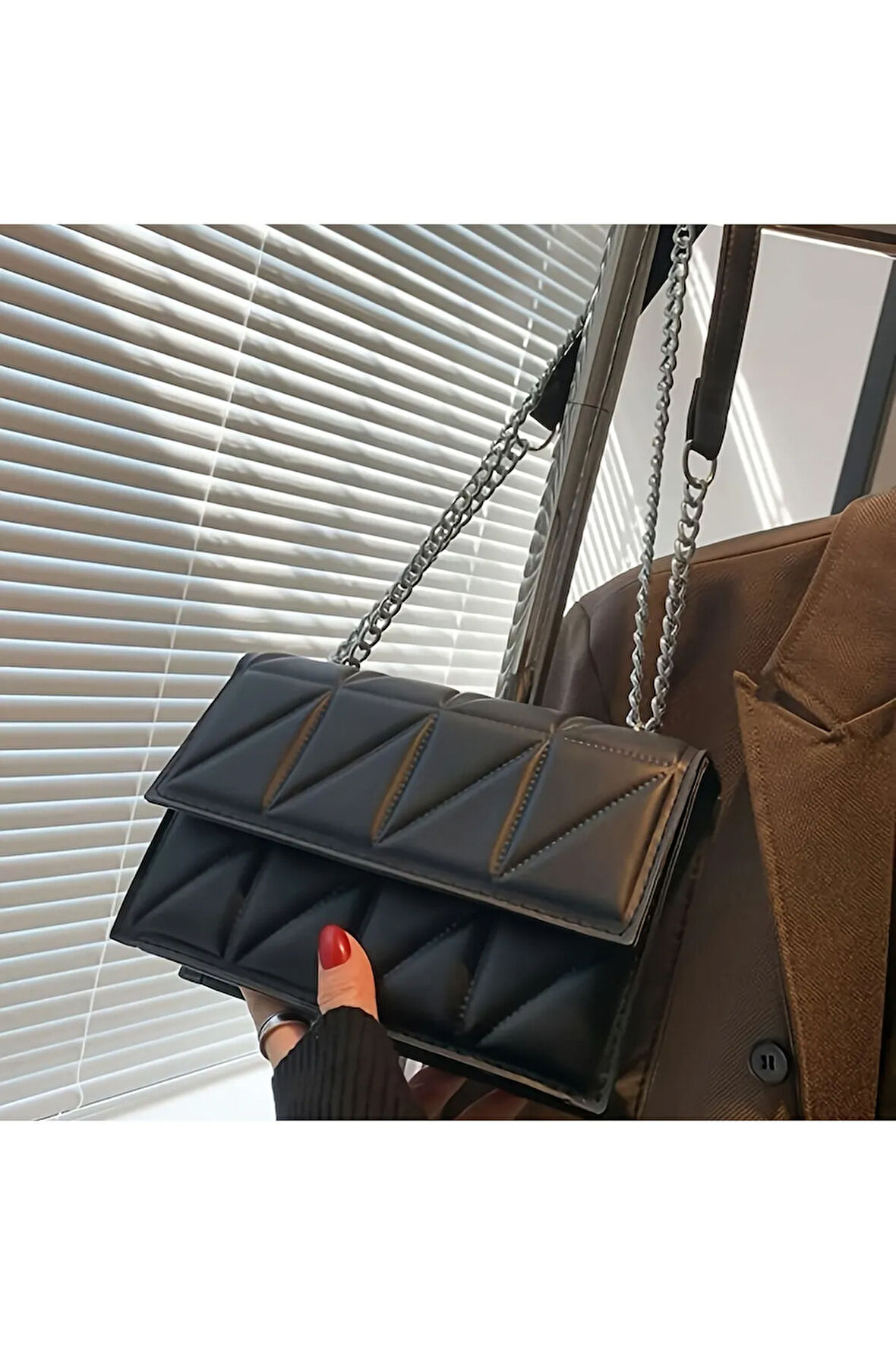Kadınlar İçin Kapitone Crossbody Çanta, Moda Zincir Omuz Çantası, Minimalist Kare Çanta
