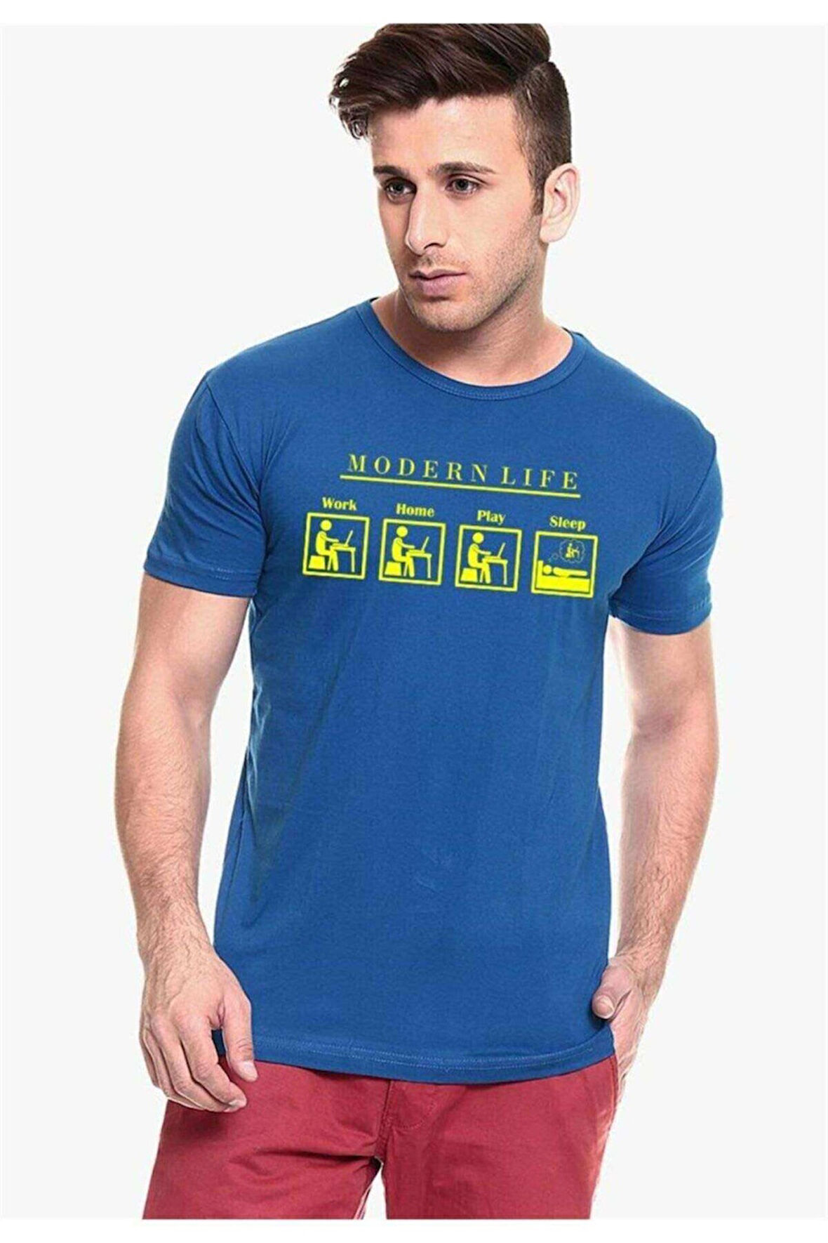 Tshirthane Modern Life Komik Baskılı Erkek Dar Kesim Slim Fit t-shirt
