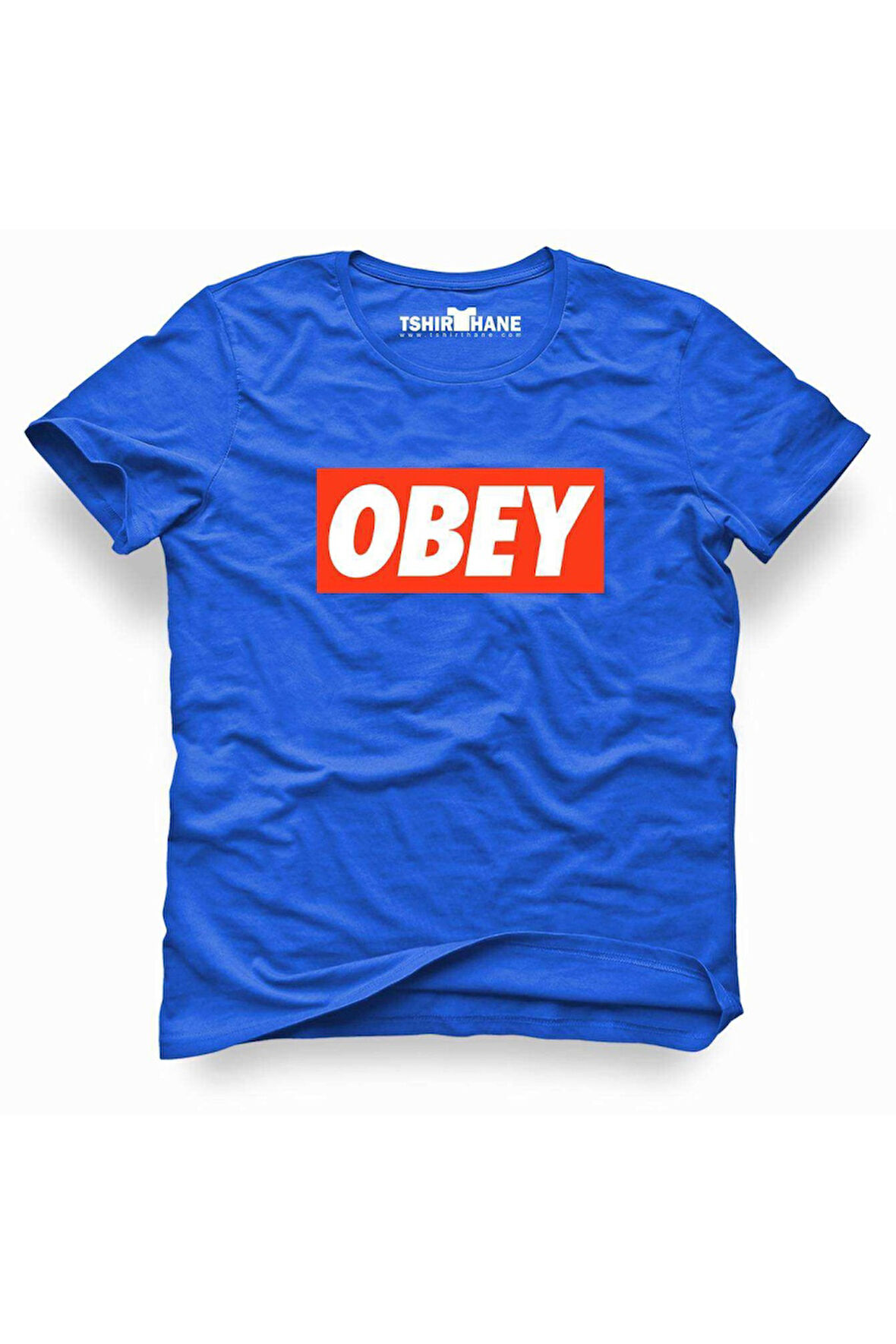 Tshirthane Baskılı Mavi Erkek Dar Kesim Slim Fit t-shirt