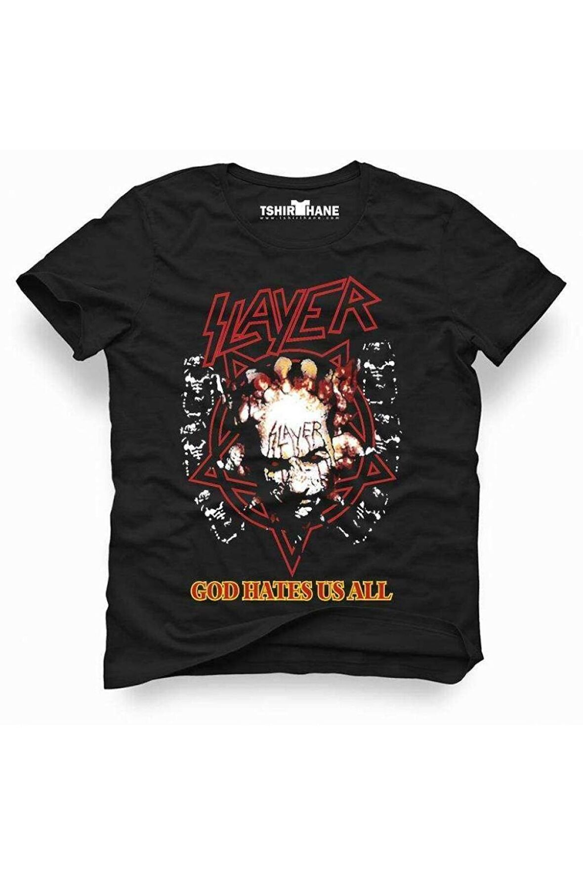 Tshirthane Slayer God Hates Us All Rock Metal Müzik Baskılı Erkek Dar Kesim Slim Fit t-shirt