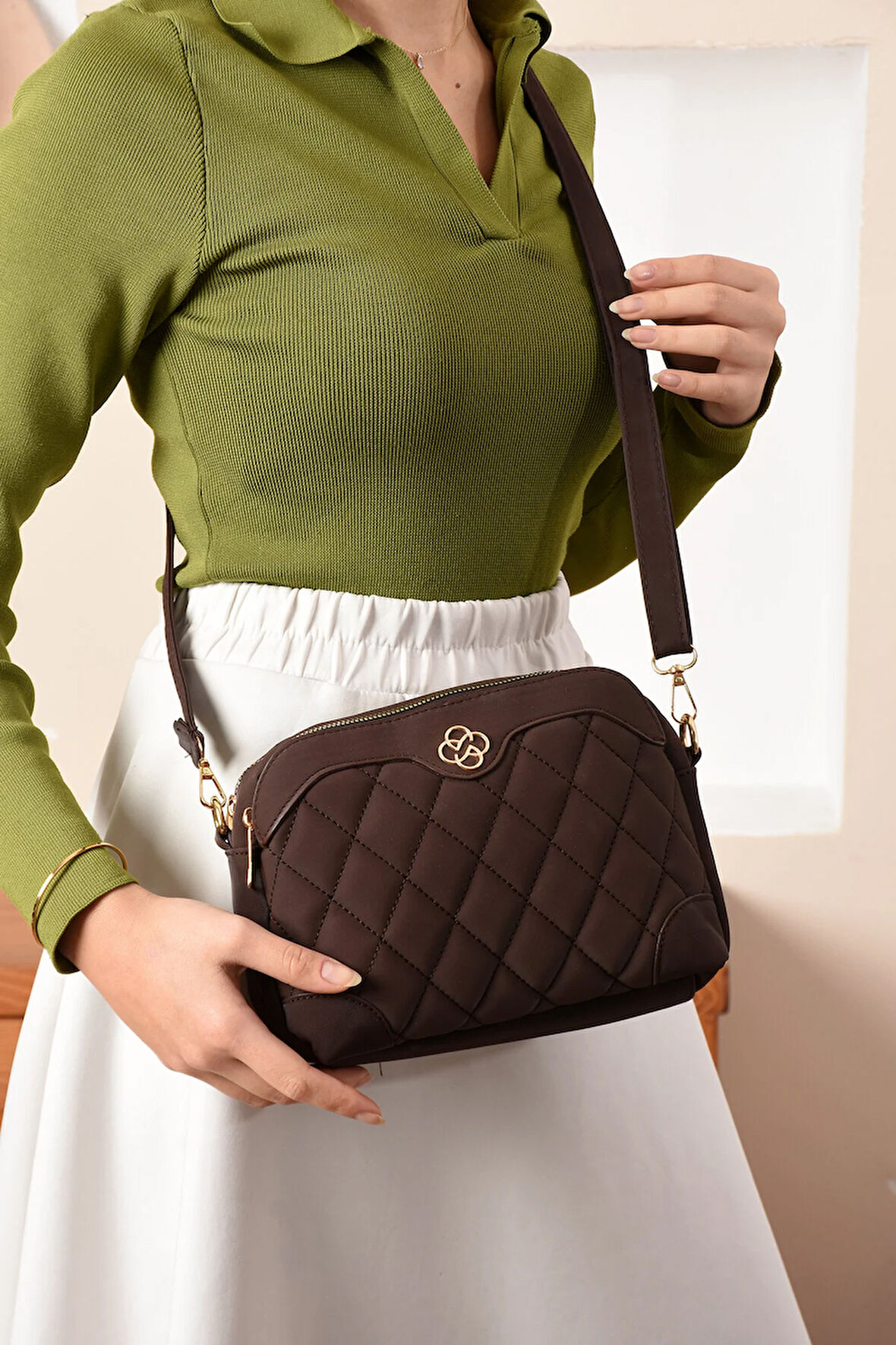 Minimalist Şıklık 3 Bölmeli Çok Amaçlı Kapitone Omuz Çantası