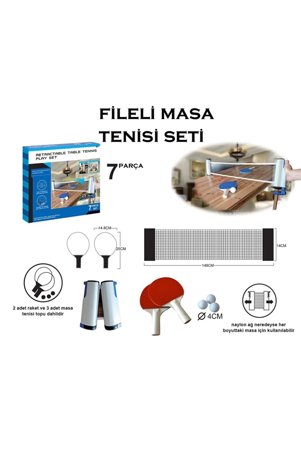 Masa Tenisi Seti Raket Ve File