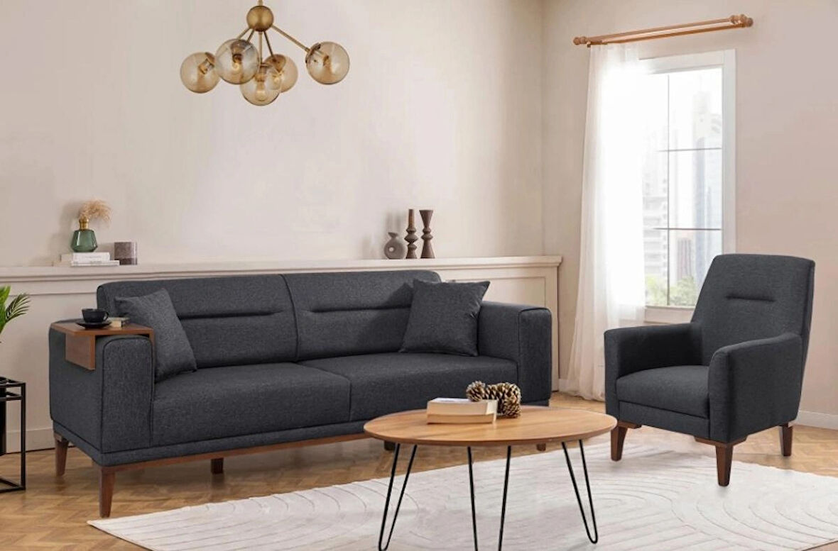 Liones Koltuk Takımı Antrasit, Ceviz Ayak