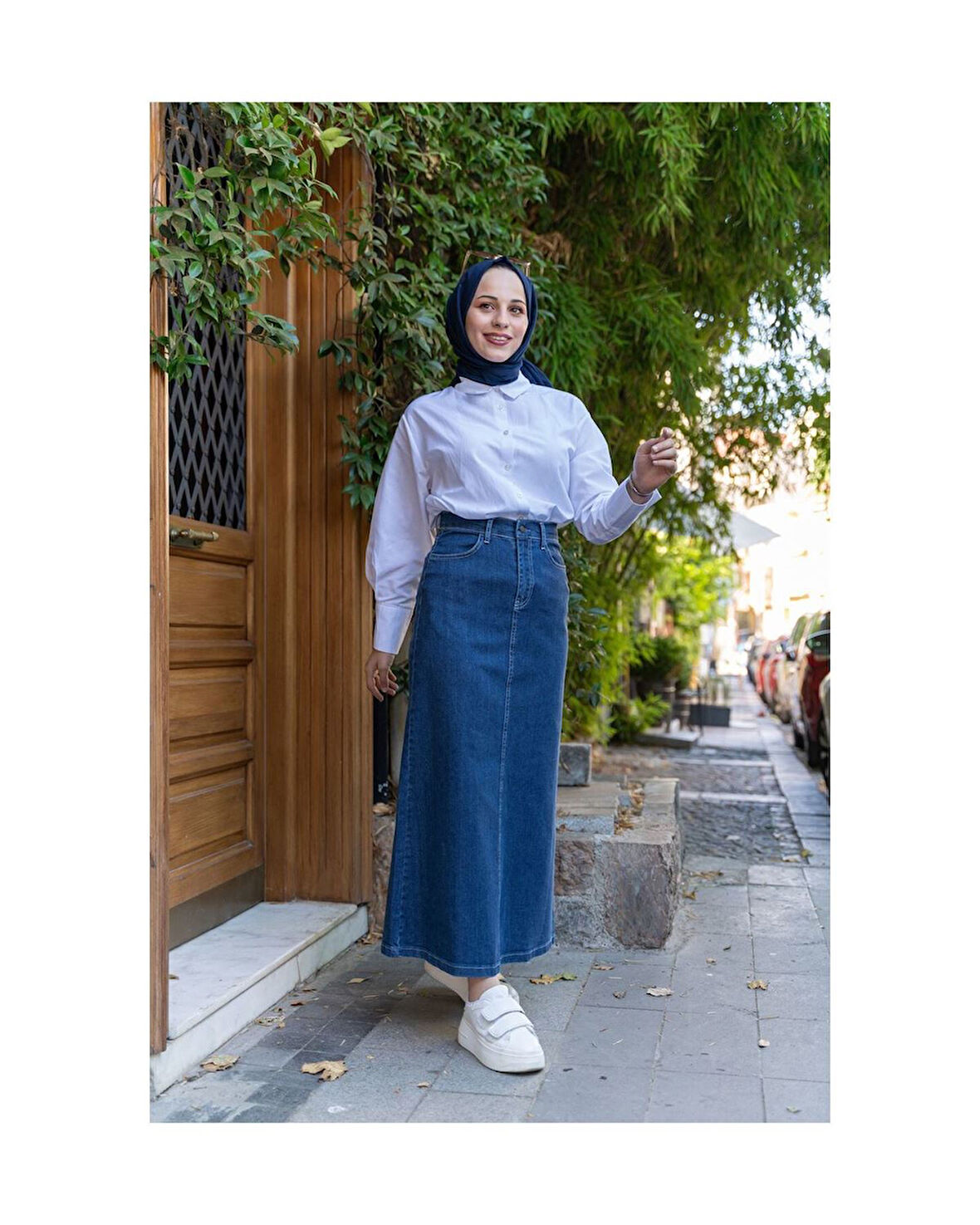 Doğal Kumaşlı Kontrast Dikişli Kot Etek İndigo-164