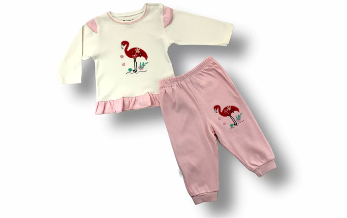 Eterelle Flamingo Nakışlı Uzun Kollu Sweatli 2li Kız Bebek Takımı Ekru