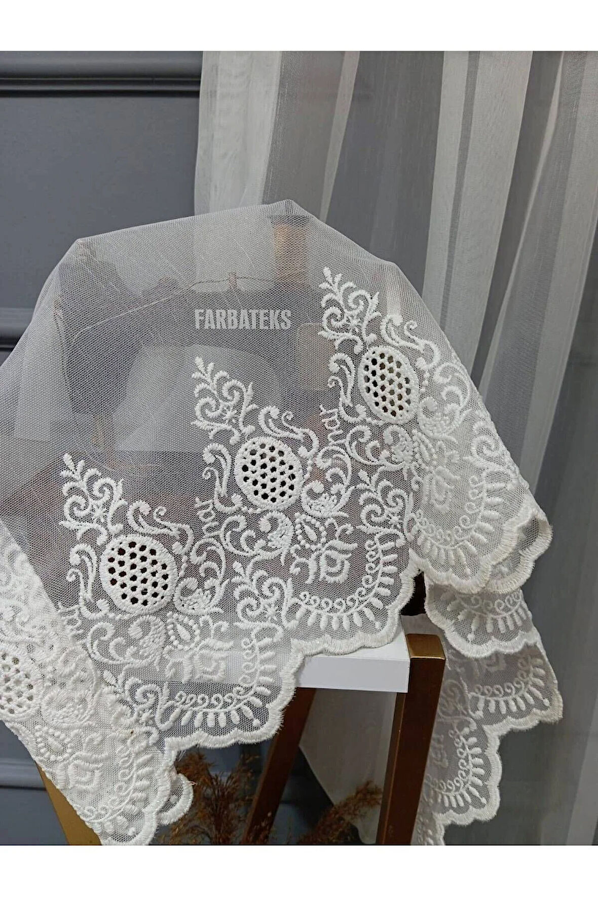 Düz Etek Bohre Alt Nakışlı Bambu Tül Ütü İstemez 2Kat Pileli Tül Perde