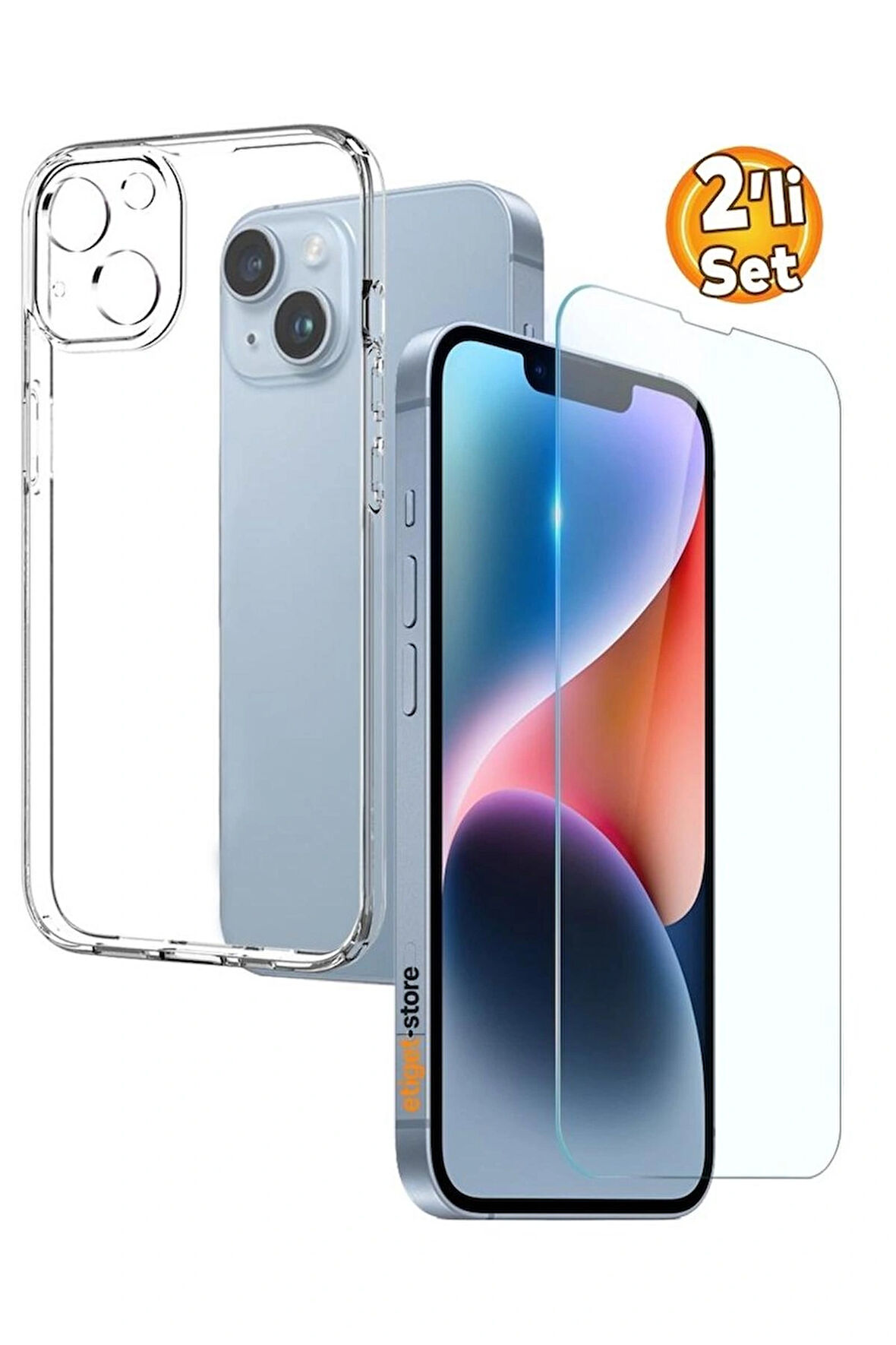 iPhone 14 Şeffaf Kılıf + Cam Ekran Koruyucu Seti