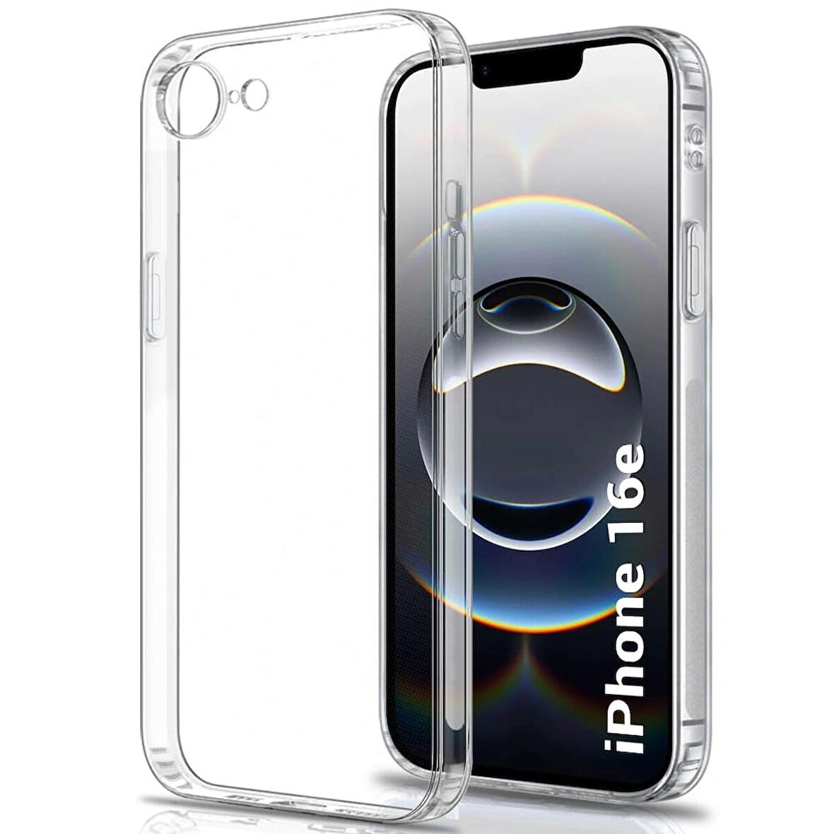 iPhone 16e Kılıf Şeffaf Silikon / Kamera Korumalı / Şarj Yeri Tıpalı