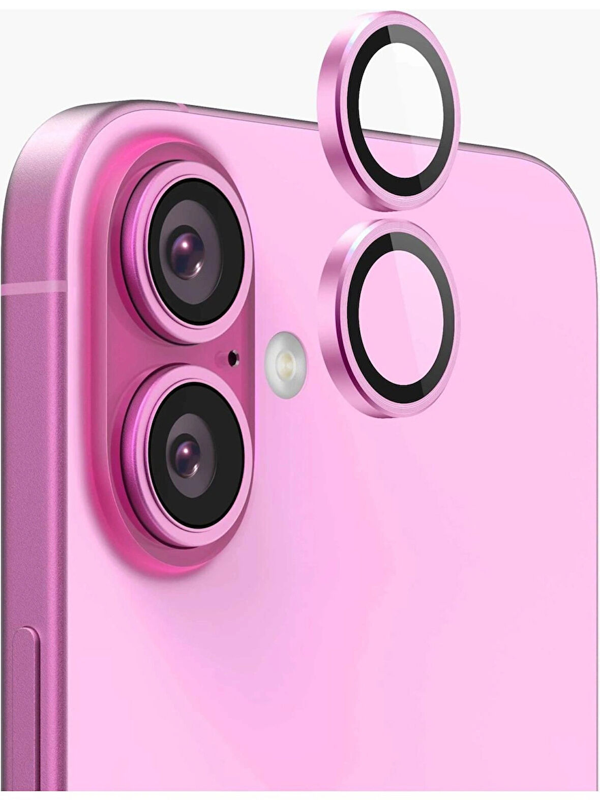 iPhone 16 / 16 Plus Kamera Lens Koruyucu ''Safir Cam & Kolay Kurulum'' (Pembe)
