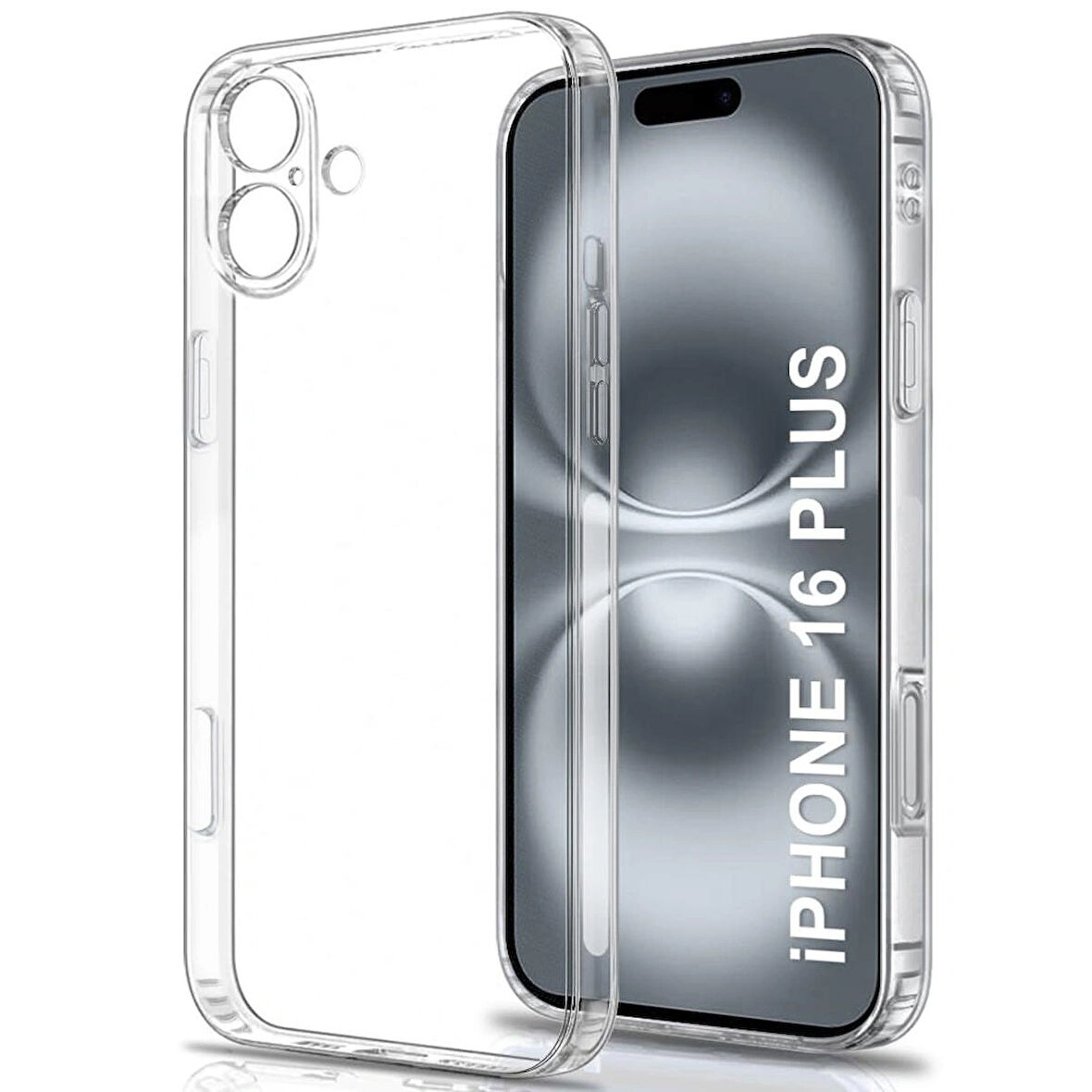 iPhone 16 Plus Kılıf Şeffaf Silikon / Kamera Korumalı / Şarj Yeri Tıpalı