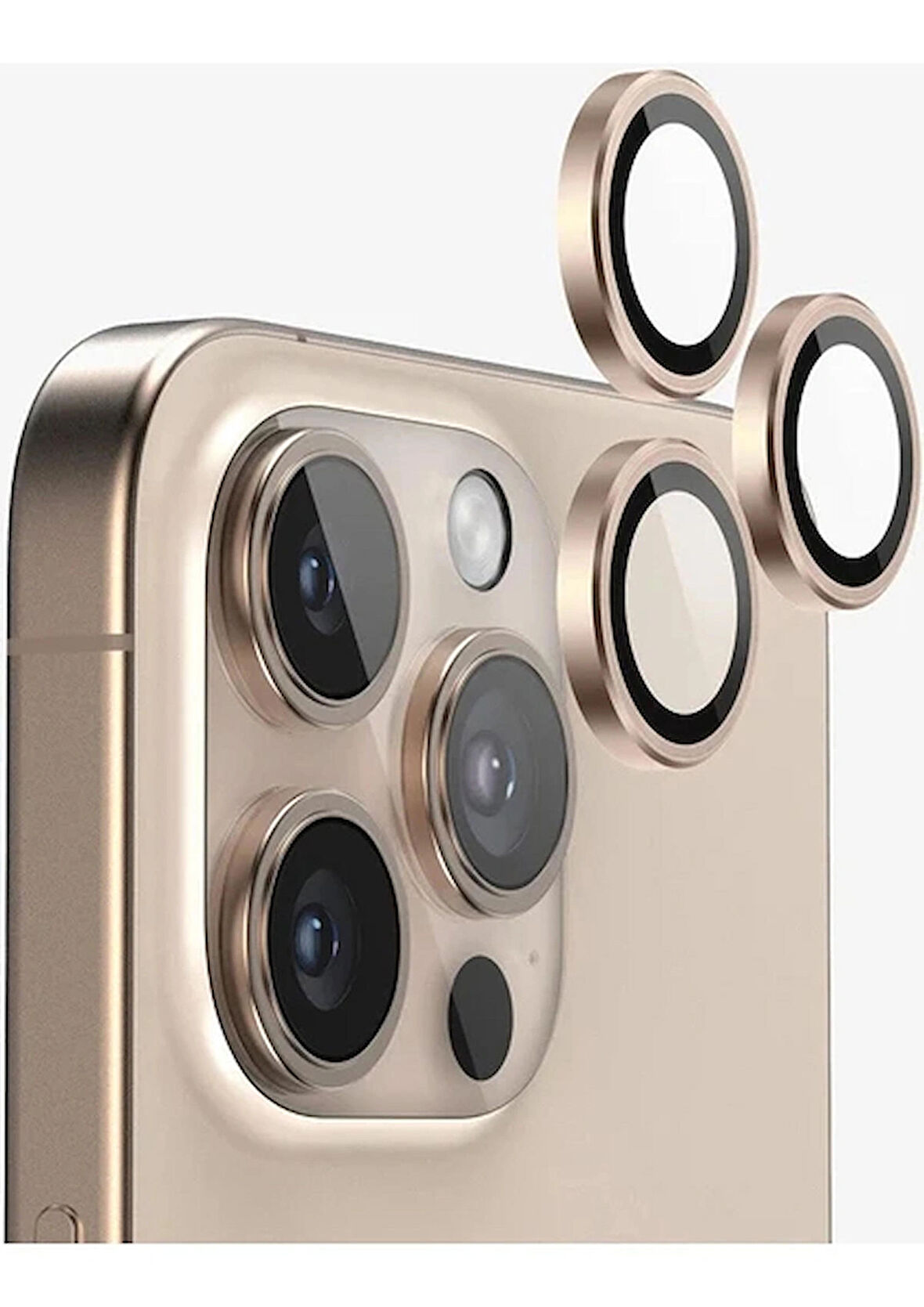 iPhone 16 Pro / 16 Pro Max Kamera Lens Koruyucu ''Safir Cam & Kolay Kurulum'' (Çöl)
