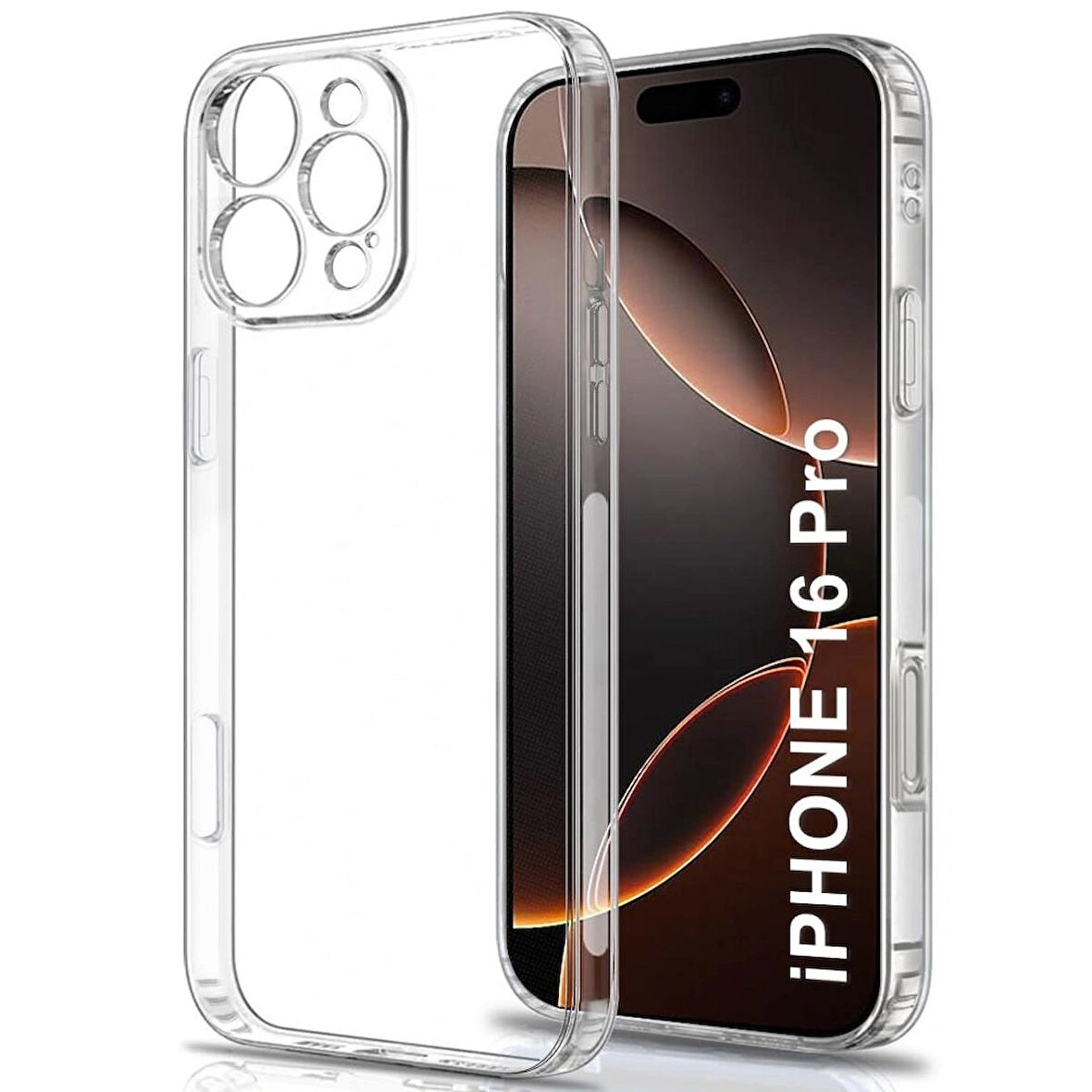 iPhone 16 Pro Şeffaf Silikon Kılıf / Kamera Korumalı / Şarj Yeri Tıpalı
