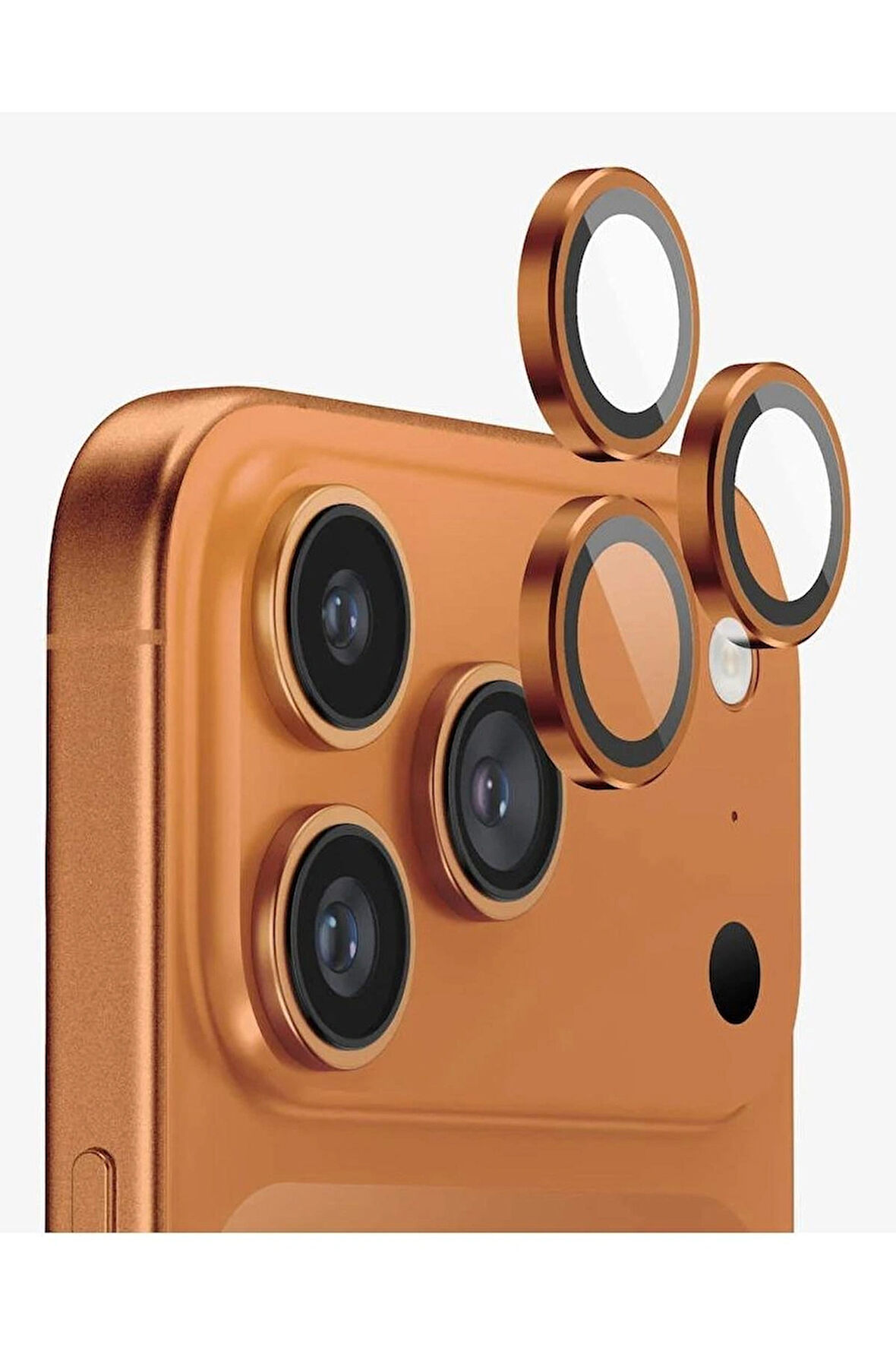 iPhone 17 Pro / 17 Pro Max Kamera Lens Koruyucu ''Safir Cam & Kolay Kurulum'' (Turuncu)