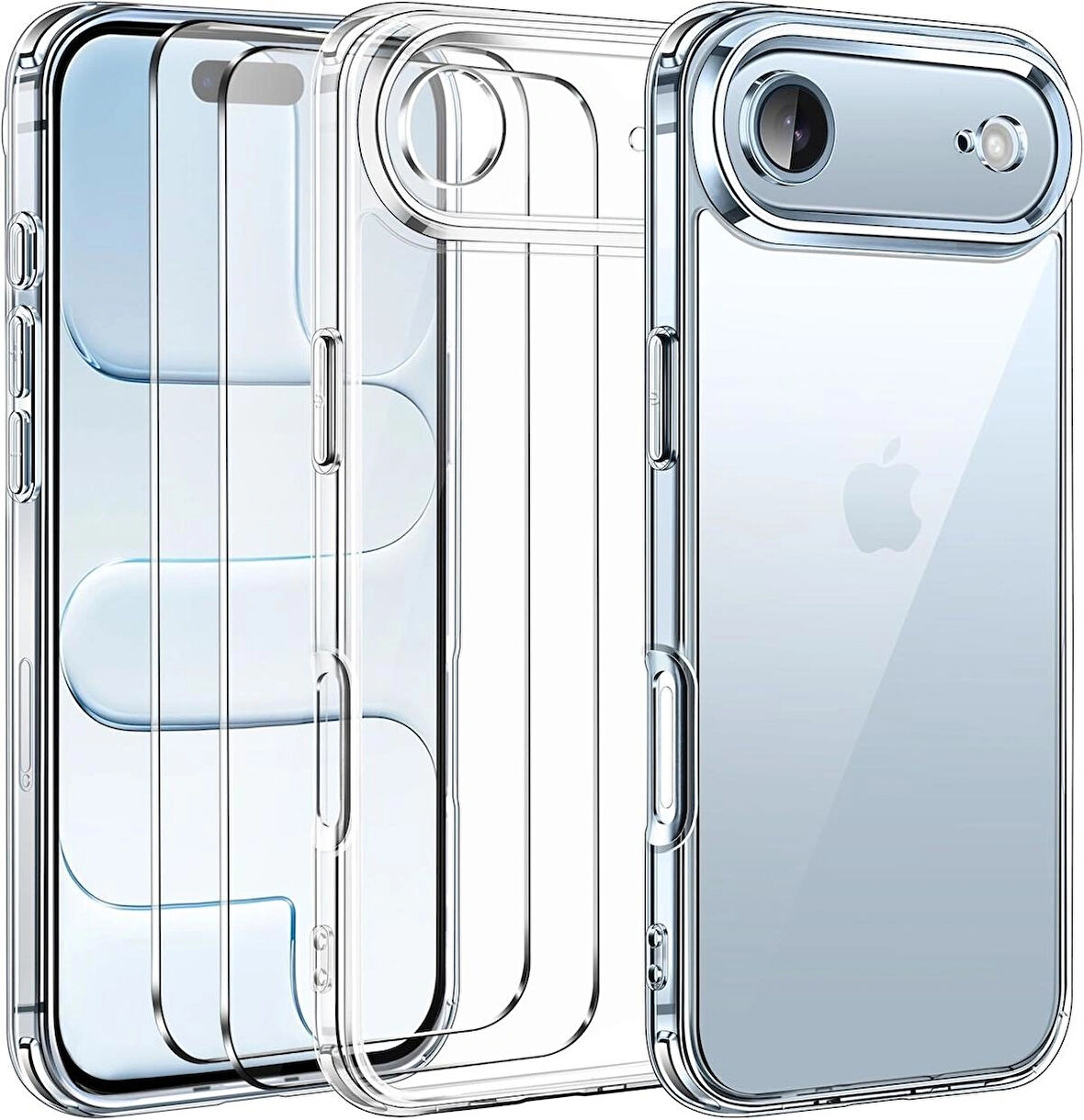 iPhone Air Şeffaf Kılıf Silikon / Cam Ekran Koruyucu Seti