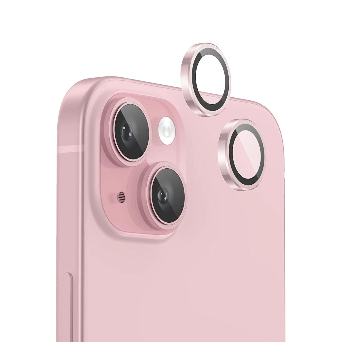 iPhone 15 / 15 Plus Kamera Lens Koruyucu ''Safir Cam & Kolay Kurulum'' (Pembe)