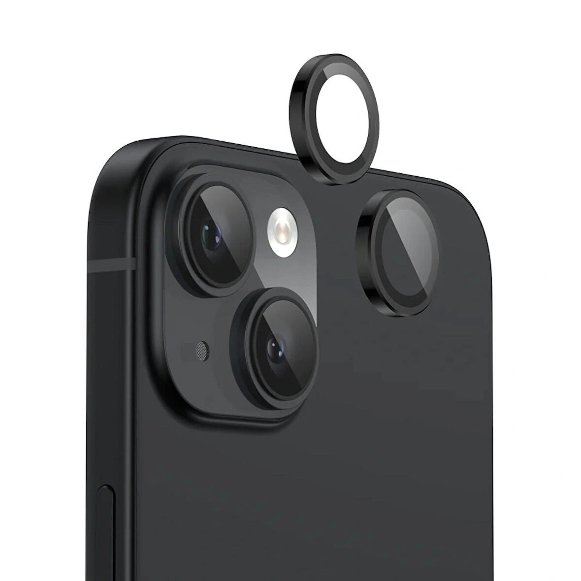 iPhone 15 / 15 Plus Kamera Lens Koruyucu ''Safir Cam & Kolay Kurulum'' (Siyah)