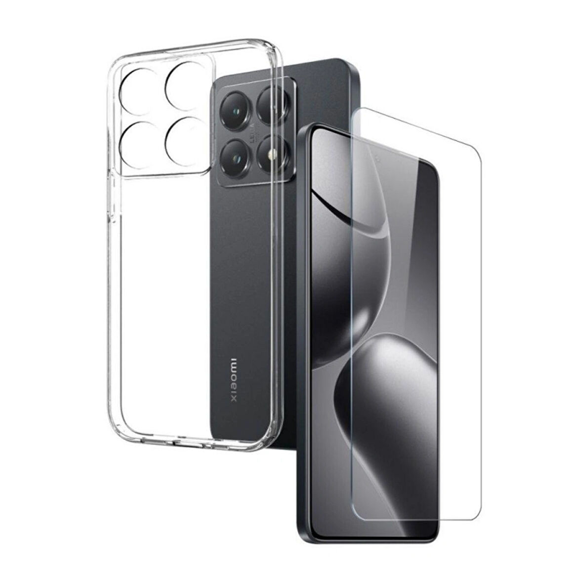 Xiaomi Mi 14T Pro Şeffaf Silikon Kılıf + Cam Ekran Koruyucu Seti 