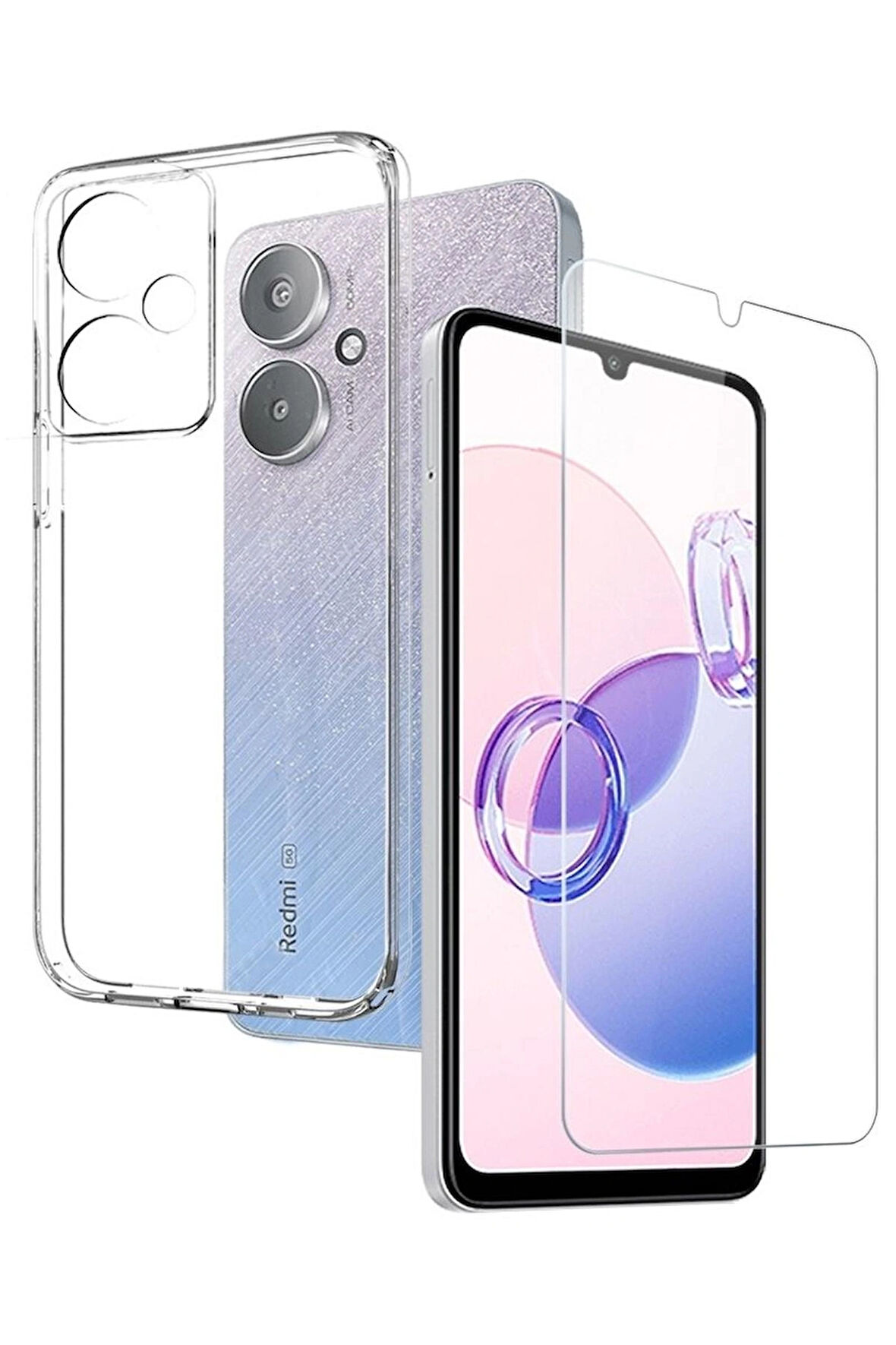 Xiaomi Redmi 13c Şeffaf Kılıf + Cam Ekran Koruyucu