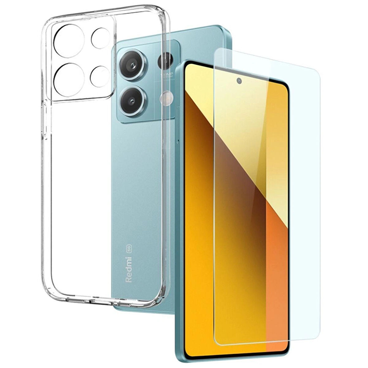 Xiaomi Redmi Note 13 5G Şeffaf Kılıf + Cam Ekran Koruyucu Seti