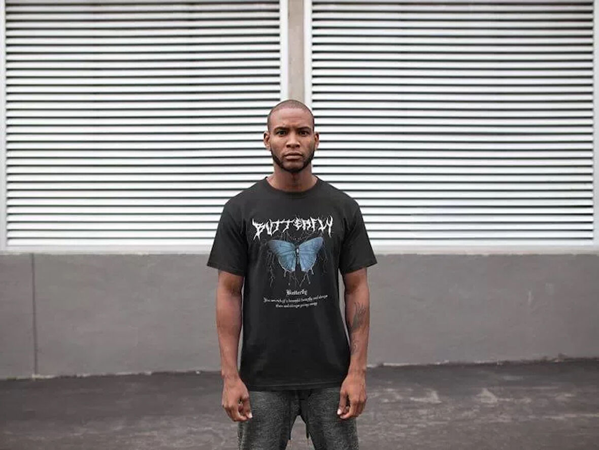 Unisex Bisiklet Yaka Baskılı Oversize T-Shirt - Siyah