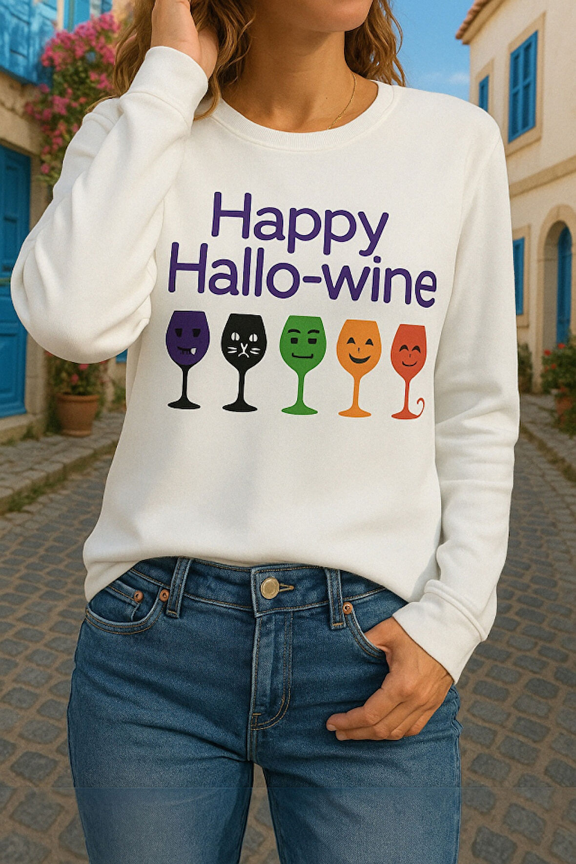 Kadın Uzun Kollu Bisiklet Yaka Baskılı Viskon Bluz