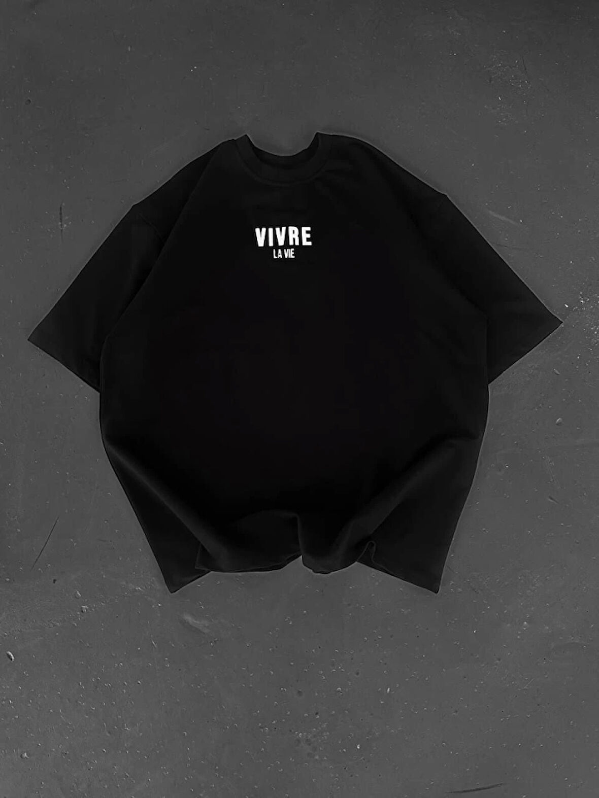 Baskılı Oversize Bisiklet Yaka T-shirt - Siyah