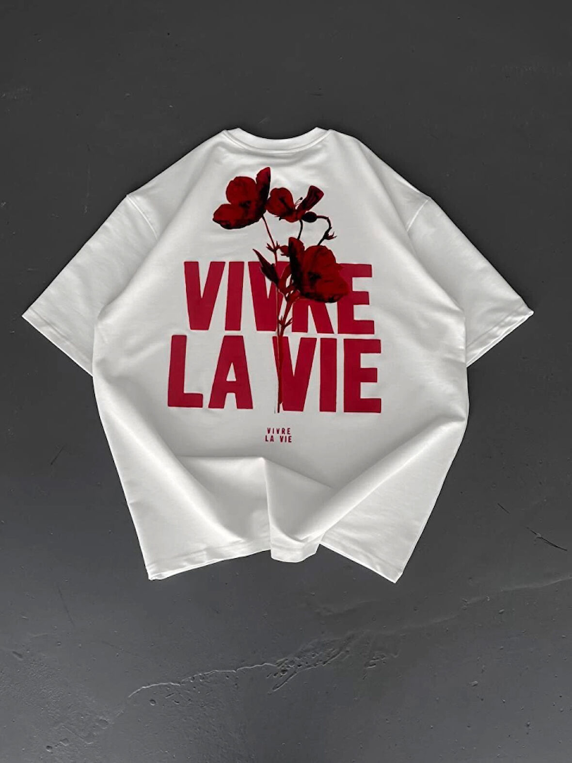 Baskılı Oversize Bisiklet Yaka T-shirt - Beyaz