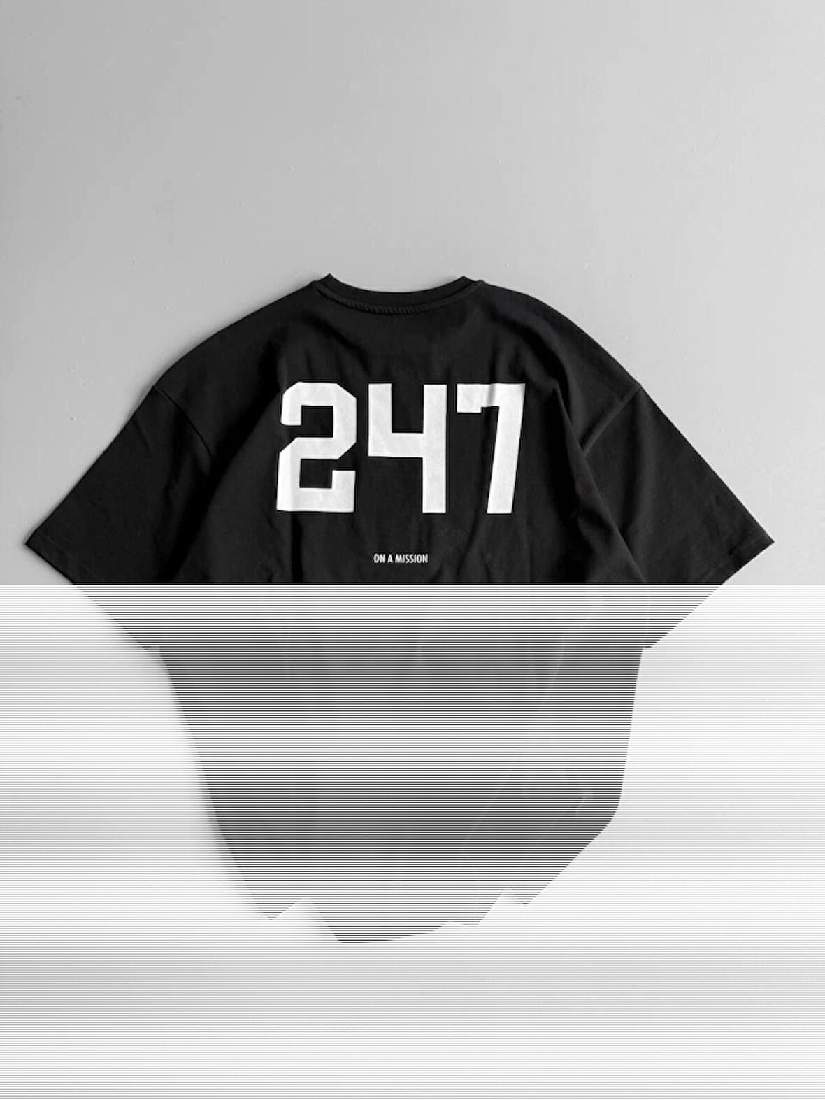 Baskılı Oversize Bisiklet Yaka T-shirt - Siyah