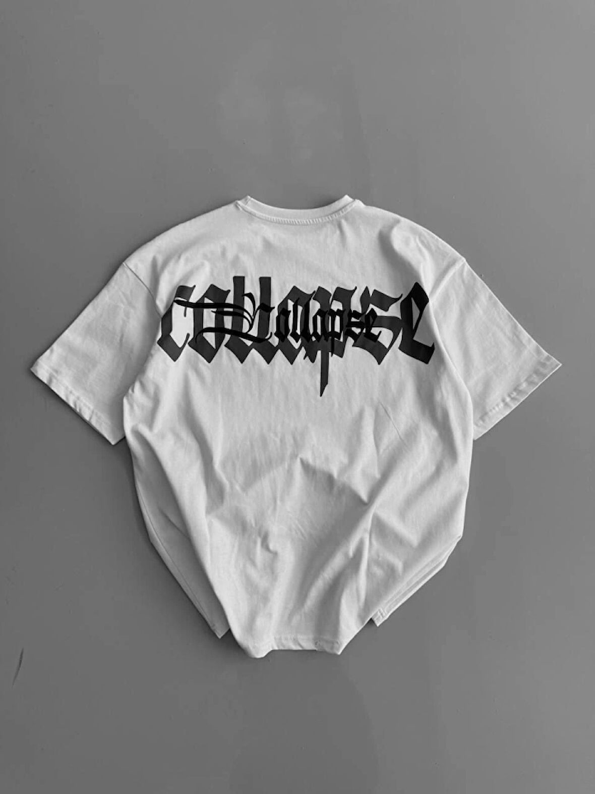 Baskılı Oversize Bisiklet Yaka T-shirt - Beyaz