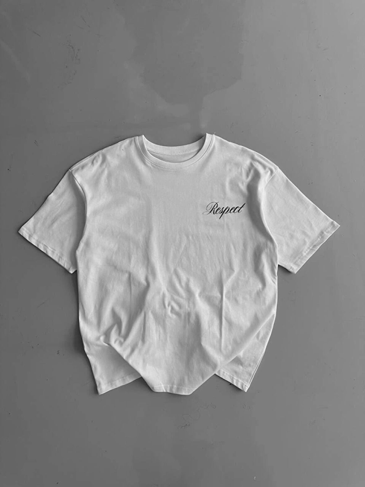 Baskılı Oversize Bisiklet Yaka T-shirt - Beyaz