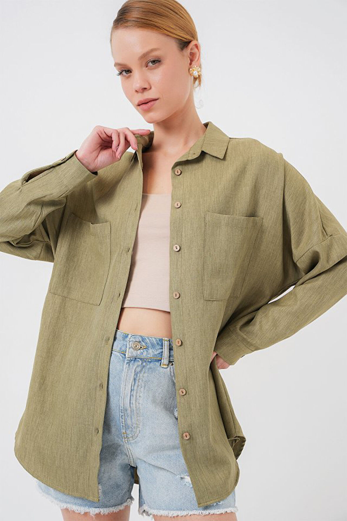 20126 Oversize Keten Gömlek - Çağla