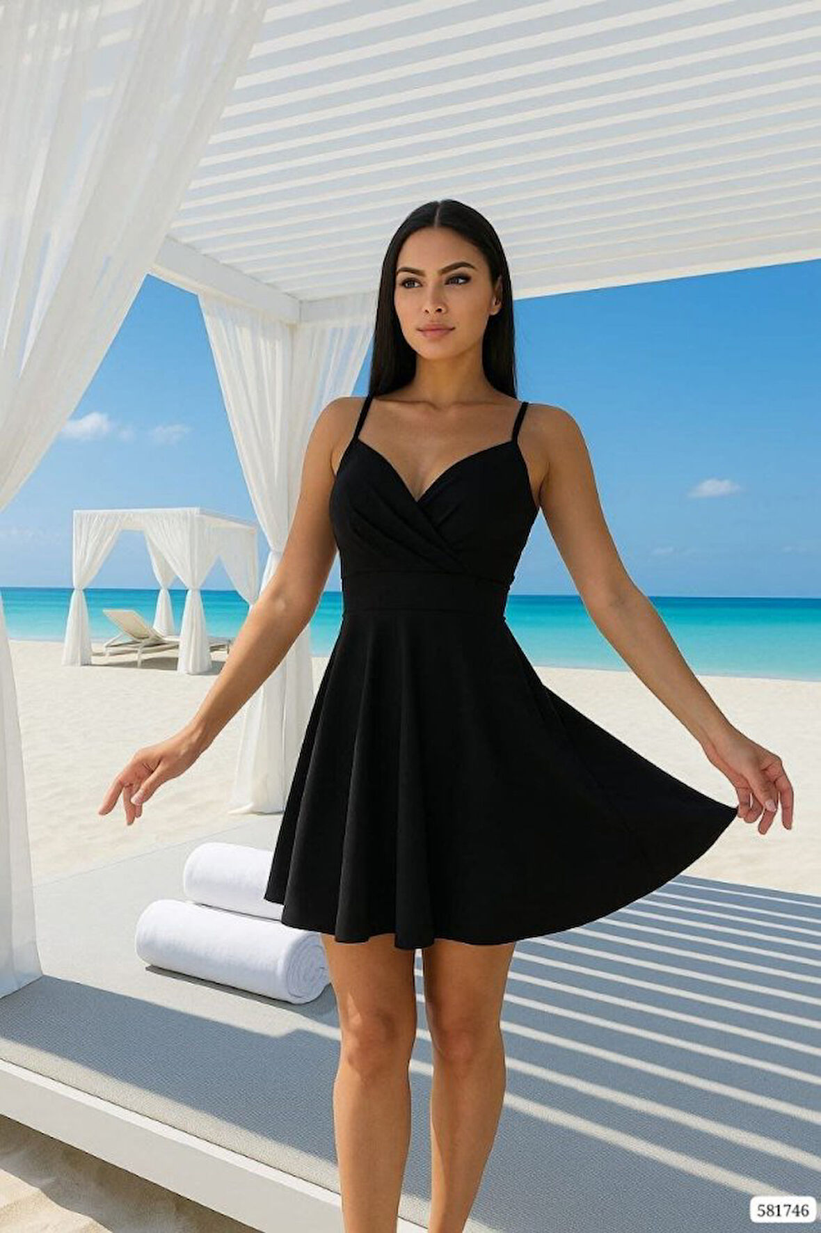 Kadın Dalgıç Krep Kumaş Askılı Mini Elbise