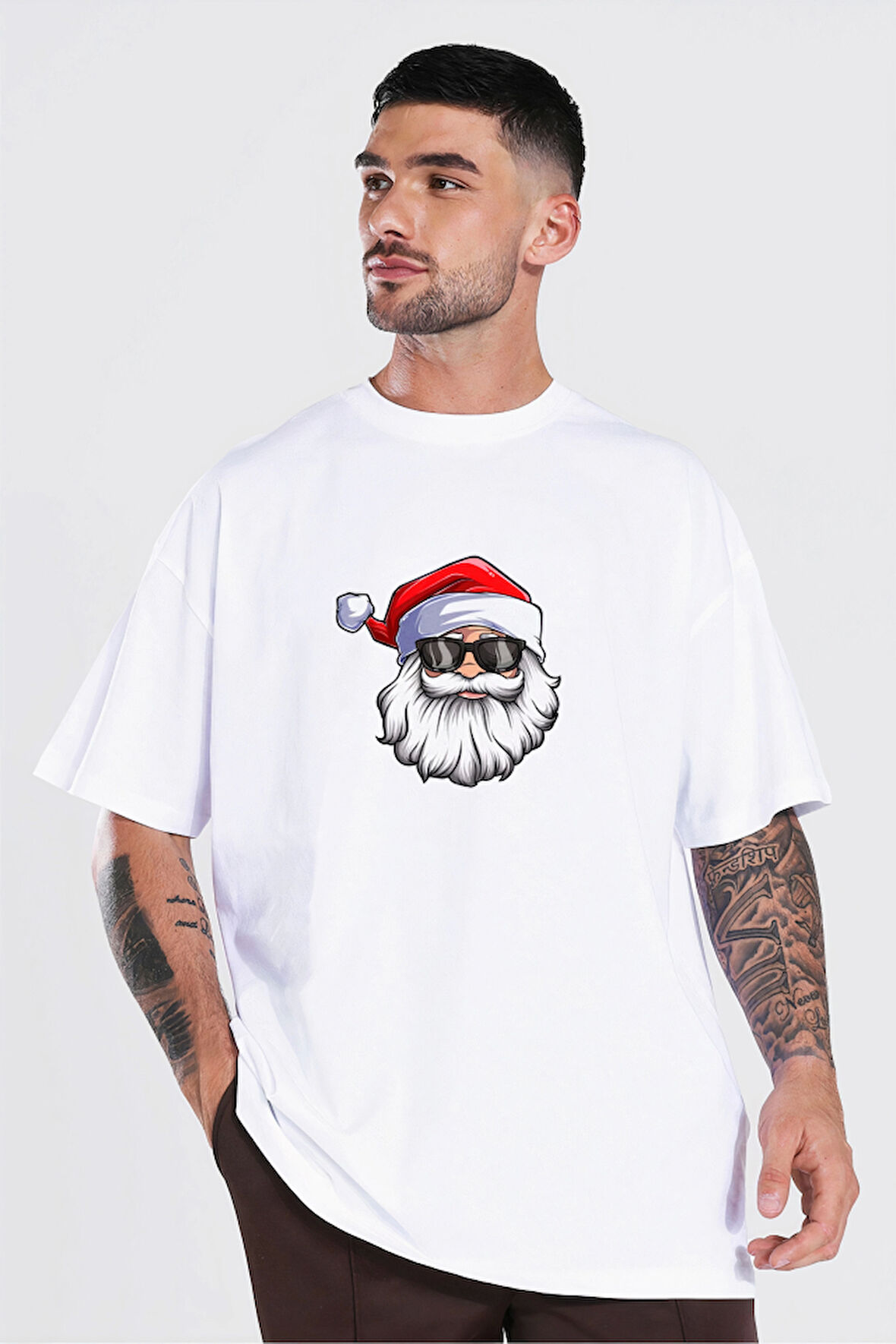Gözlüklü Noel Baba T-shirt - Beyaz