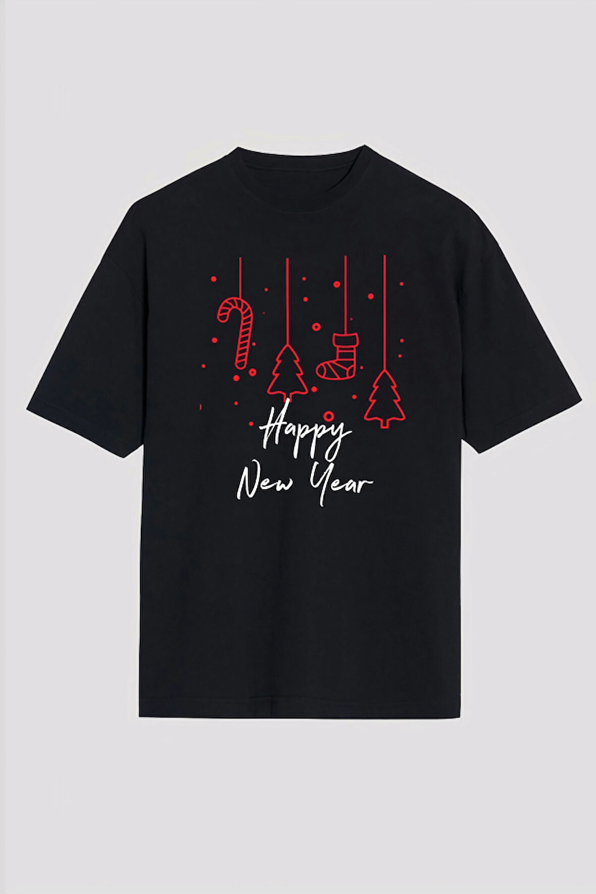 Happy New Year Baskılı T-shirt - Siyah