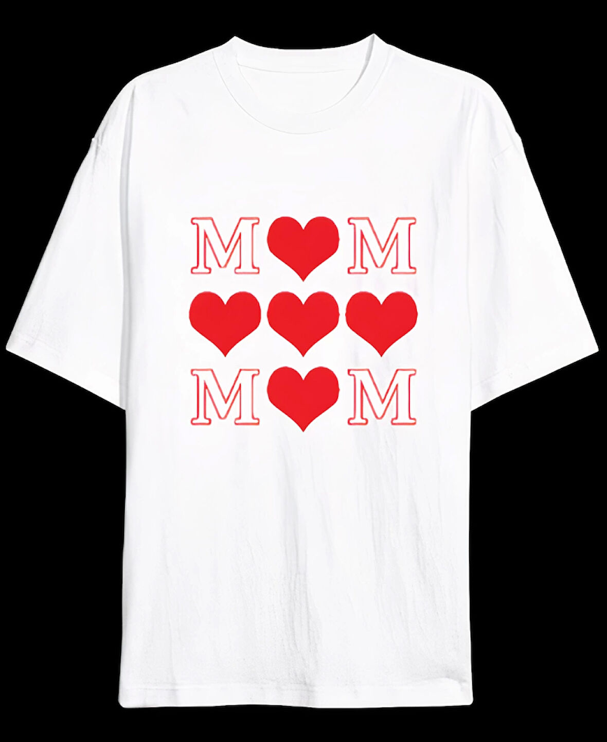 Anneler Gününe Özel Tasarım MOM Kalp Baskılı T-shirt - Beyaz