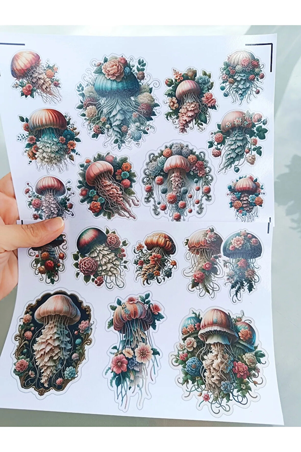 Vintage Suluboya Çiçekli Deniz Anaları Etiket Seti, Bullet Journal, Planlayıcı Stickers