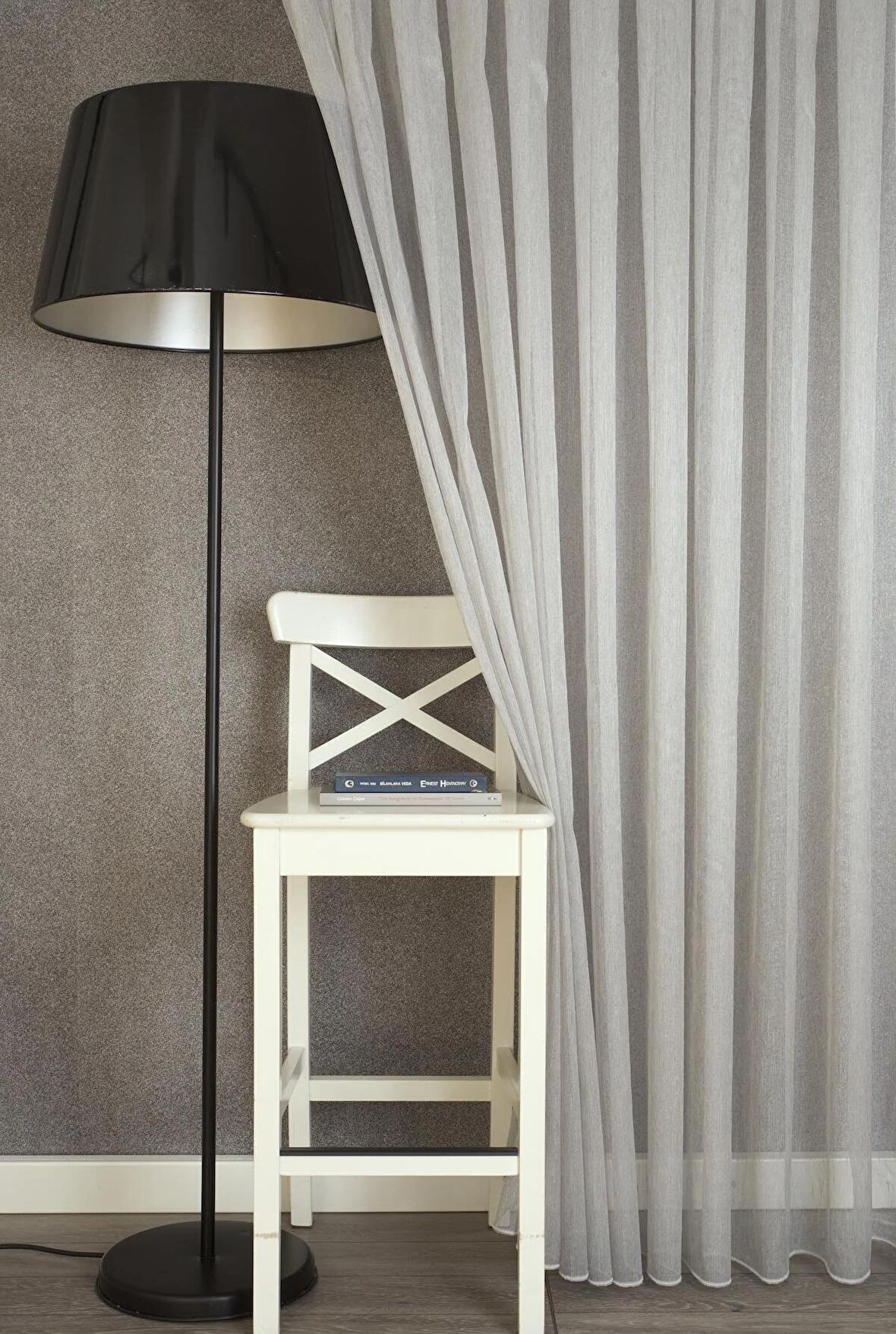 Massarelli Etamin Şantuklu Tül Gümüş  Pilesiz 