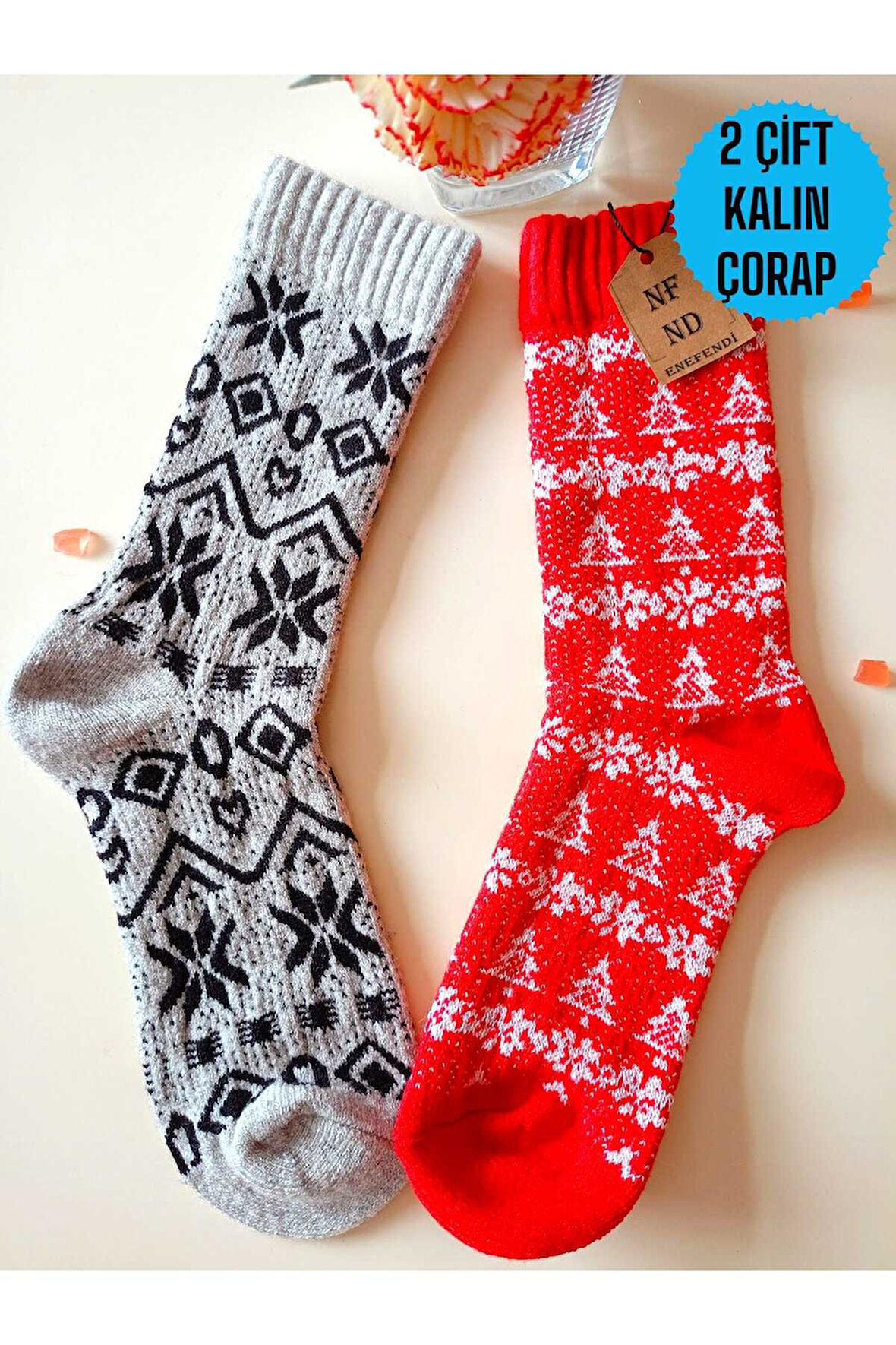 2 ÇİFT BAMBU TERMAL SOKET YILBAŞI HEDİYE KADİFE YUMUŞAK ETNİK KADIN ÇORABI KIRMIZI GRİ ÇORAP 36-40