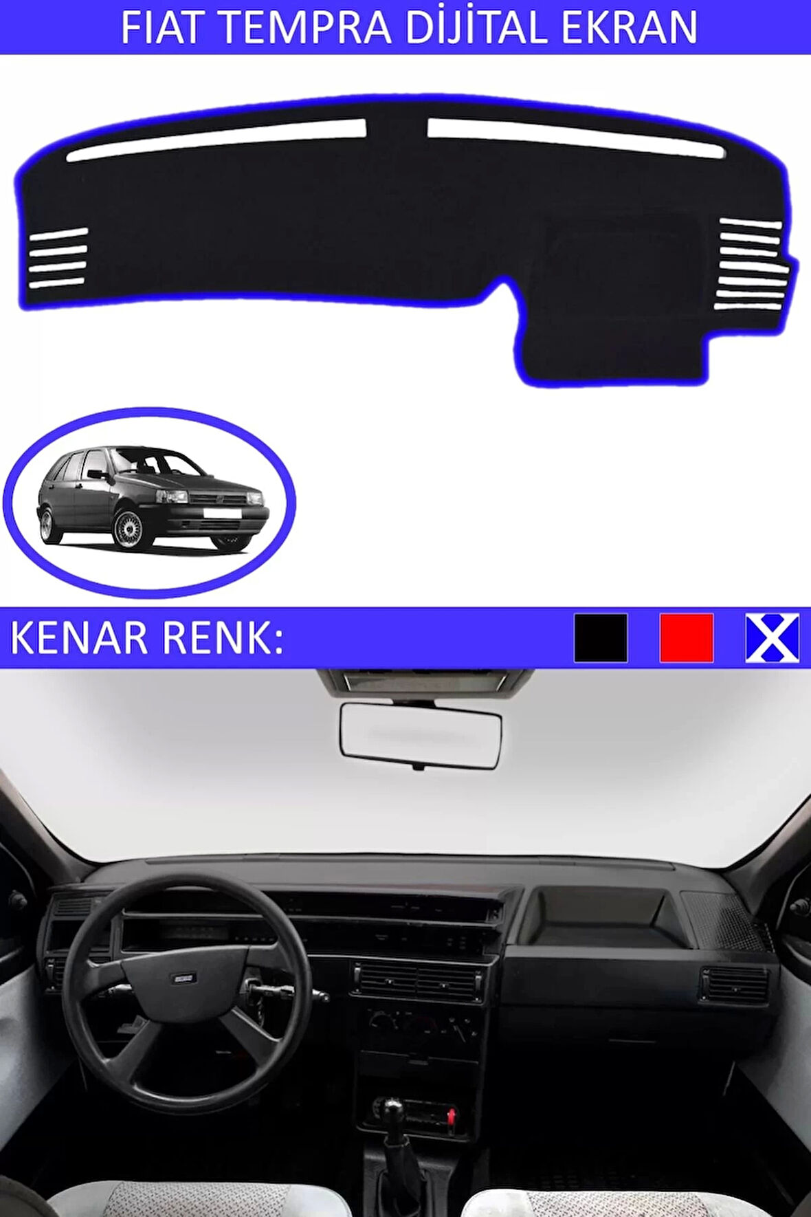 Dijital EkranTorpido Koruma Halısı Siyah Kenar Renk Mavi Fiat Tipo ile Uyumlu