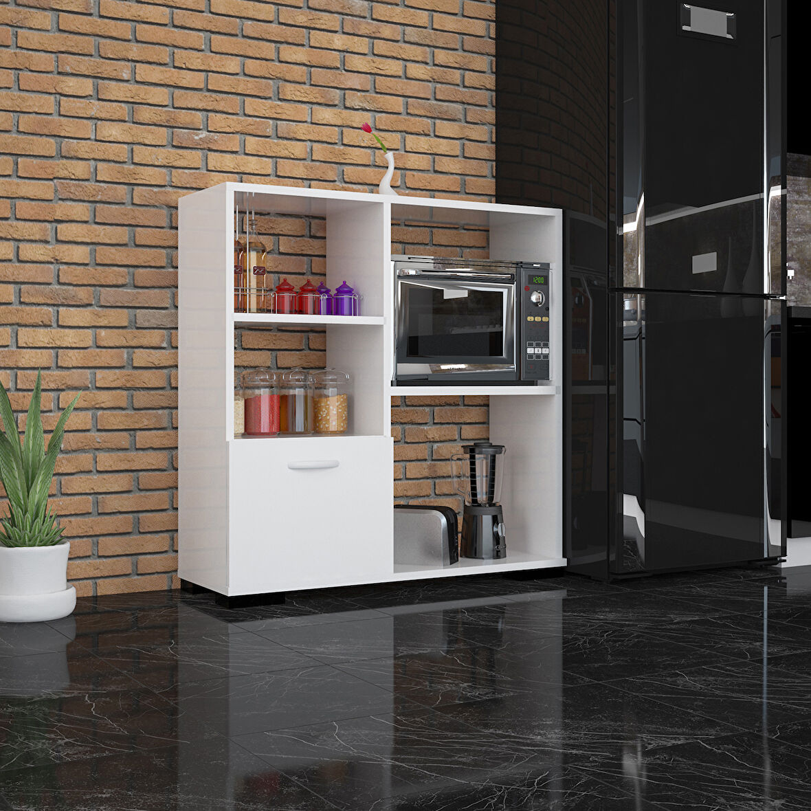 Modilayn Mutfak Dolabı Mikro Dalga Dolabı Bolmeli Rarflı Dolap Ofis Dolabı Çok Amaçlı Dolap