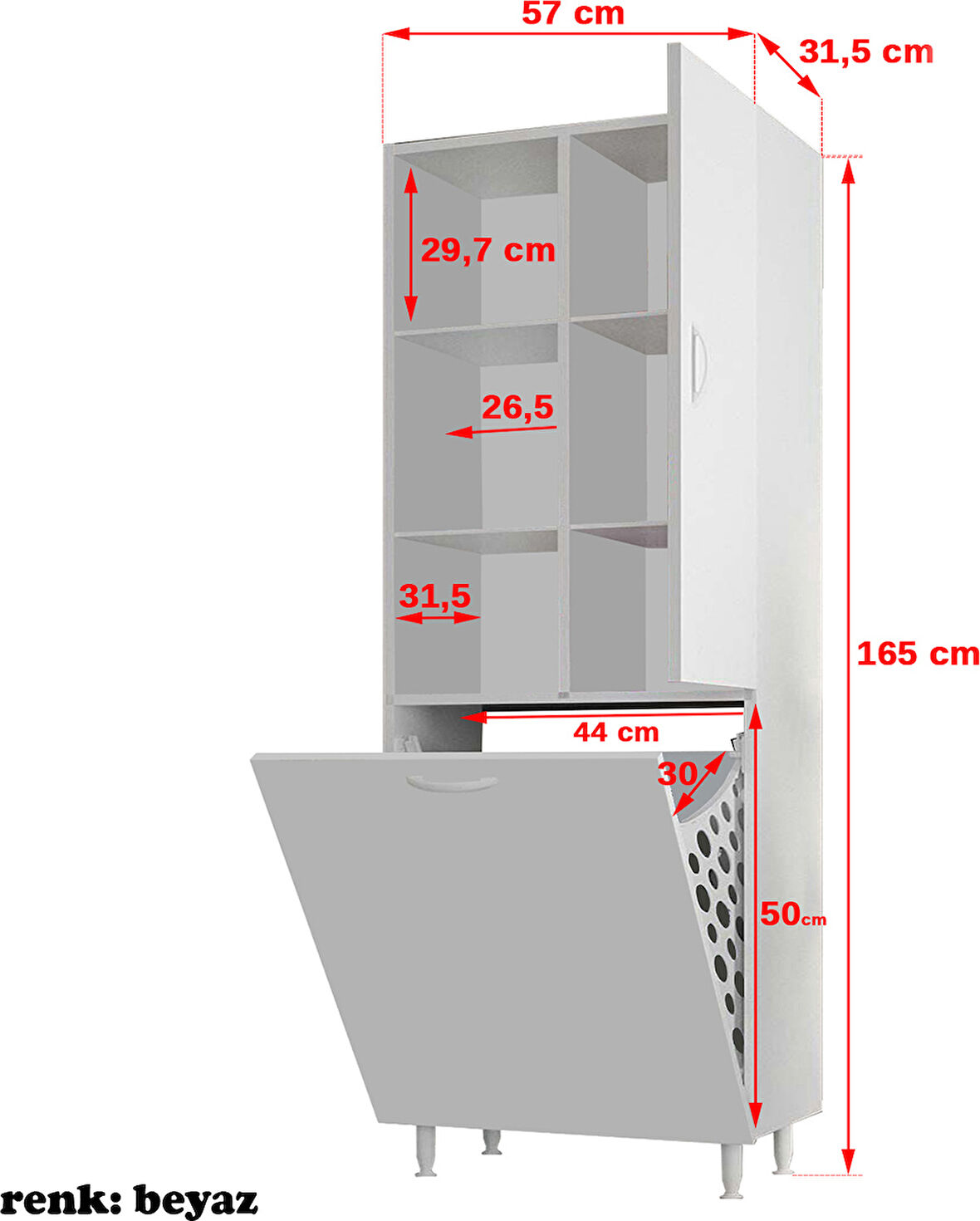 Modilayn   Tek Kapaklı Sepetli Banyo Dolabı