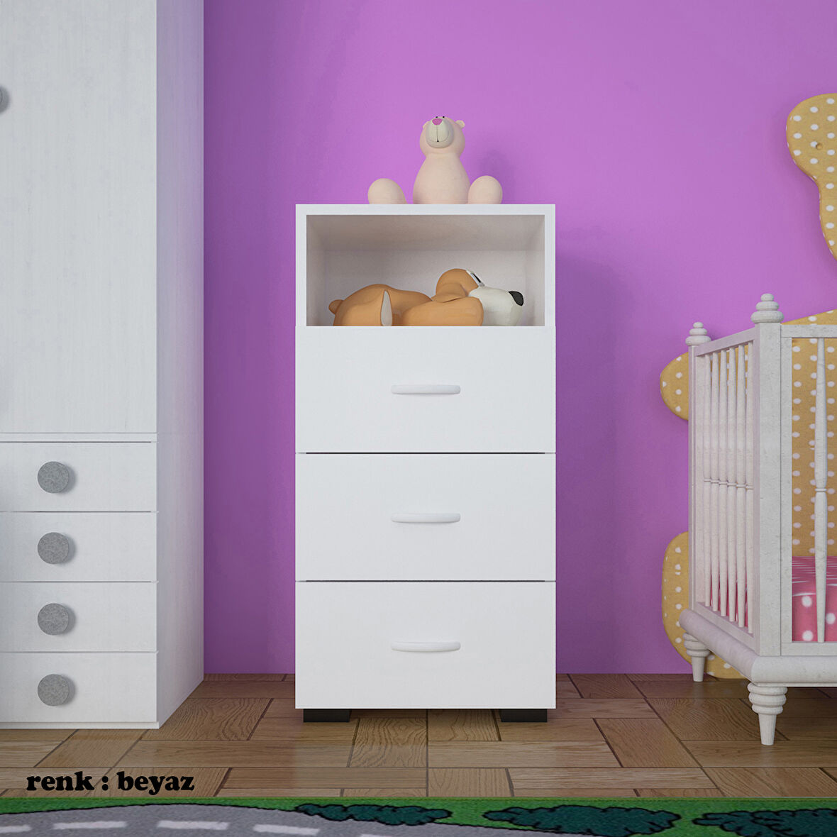 Modilayn  3 Çekmeceli Tek Gözlü Dar Şifonyer