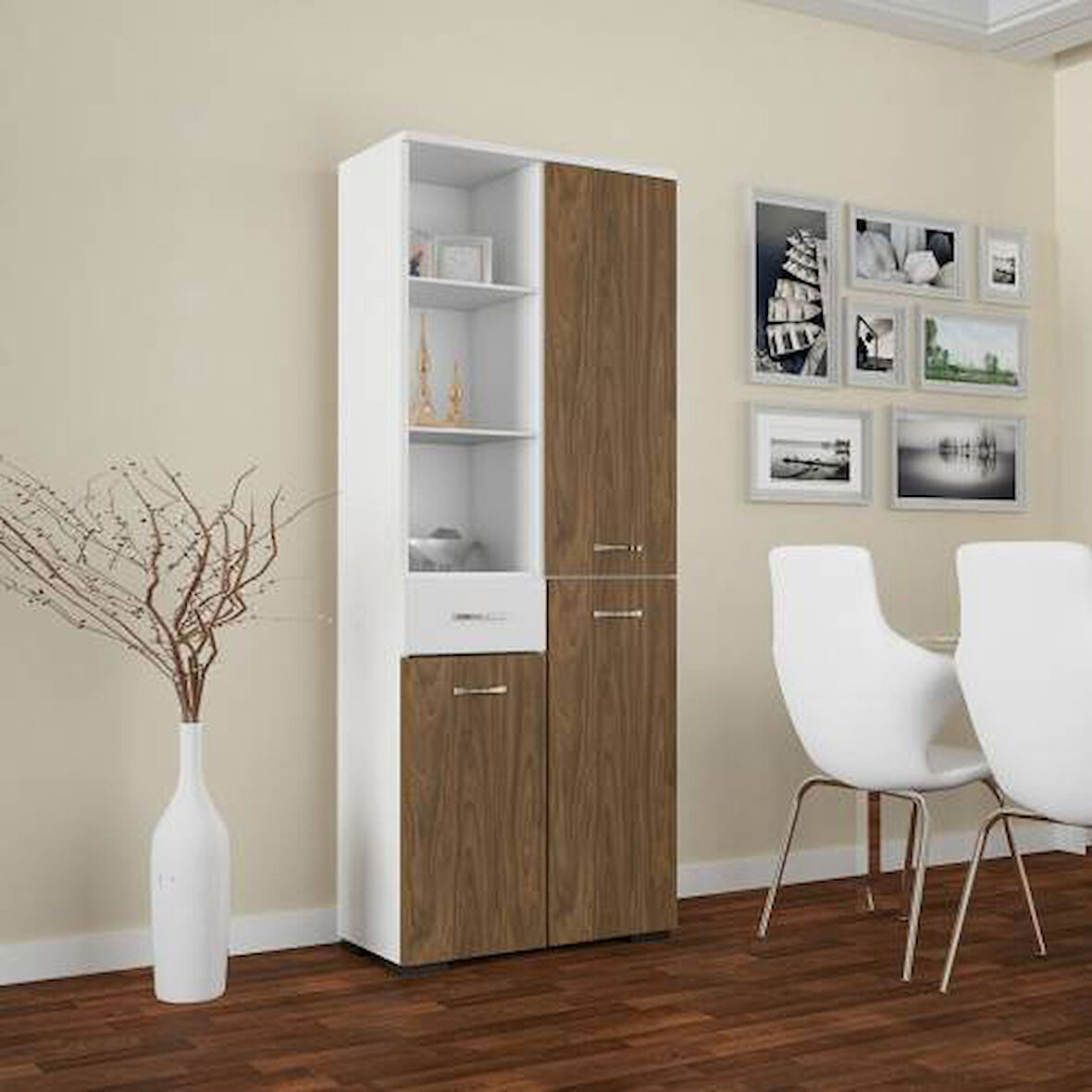 Modilayn 3 Kapaklı Tek Çekmeceli Raflı Banyo Dolabı Çok Amaçlı Dolap