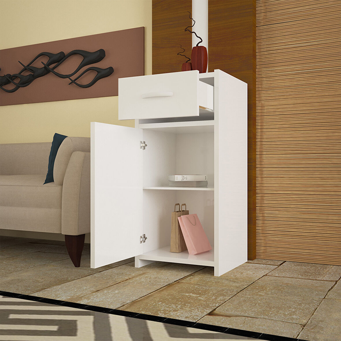 Modilayn Tek Çekmeceli ve Tek Kapaklı Banyo Dolabı