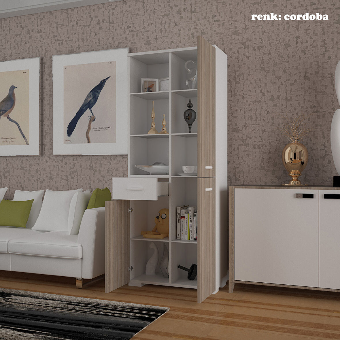 Modilayn 3 Kapaklı Tek Çekmeceli Raflı Banyo Dolabı Çok Amaçlı Dolap