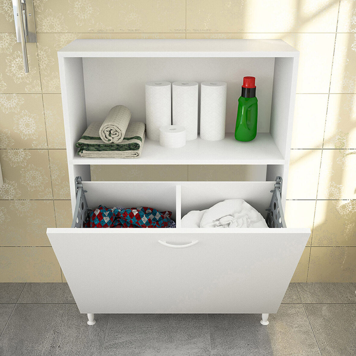 Modilayn 75 x 100 x 30cm 2 sepetli Kirli Çamaşır Dolabı Banyo Dolabı Çok Amaçlı Dolap Mutfak Dolabı